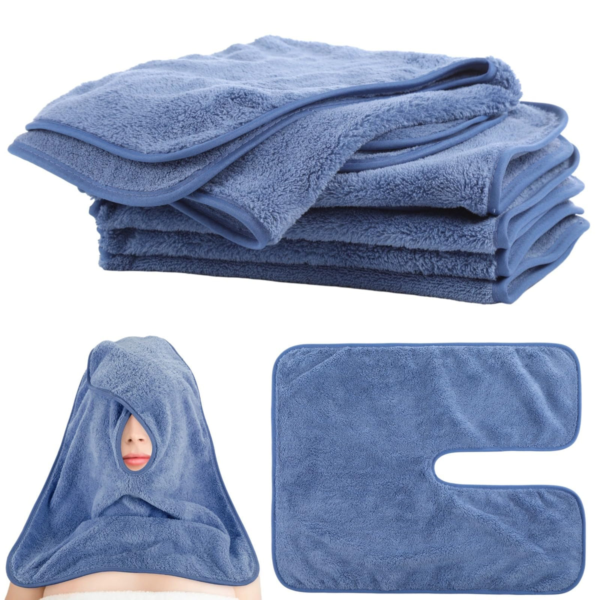 DIMEGON 12 toallas faciales en forma de U, diseño dividido, toalla suave de esteticista, toalla de limpieza de masaje de tallo facial, paño facial de forro polar coral para salones de belleza, cuidado