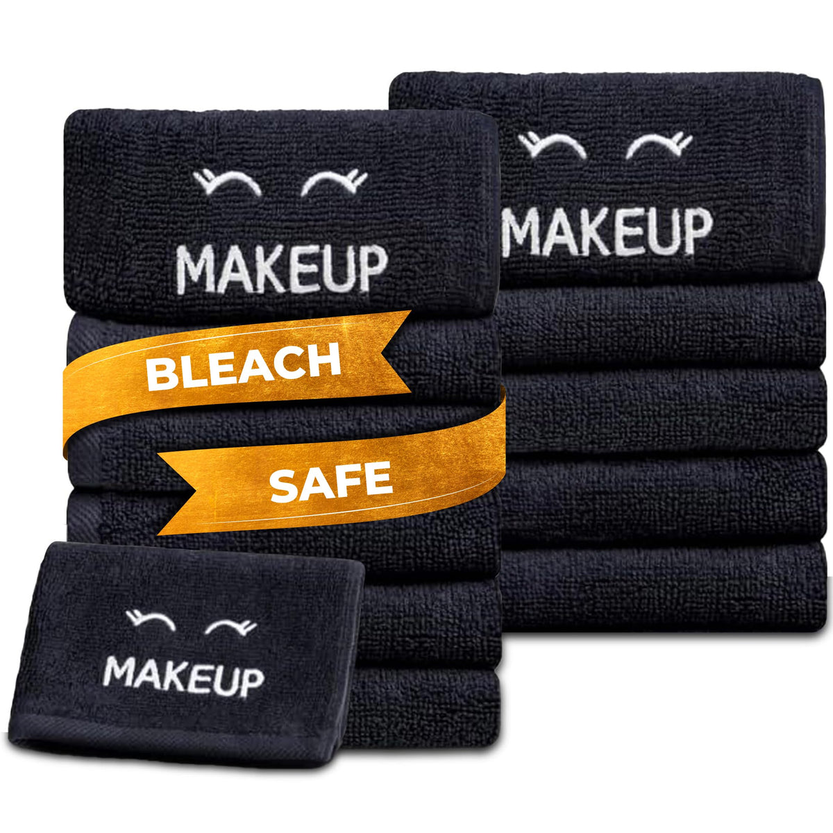 Toallitas de maquillaje negras clásicas blancas para limpieza facial, paquete de 12 toallas de maquillaje negras de algodón súper suaves y de lujo, altamente absorbentes y de secado rápido, todos los