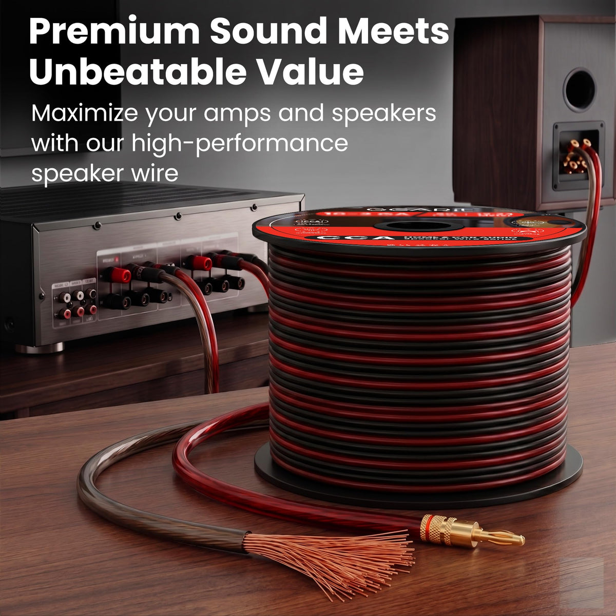 Cable de Altavoz GEARit 100 Pies Calibre 16 con Marcadores y Polaridad para Coche y Cine en Casa
