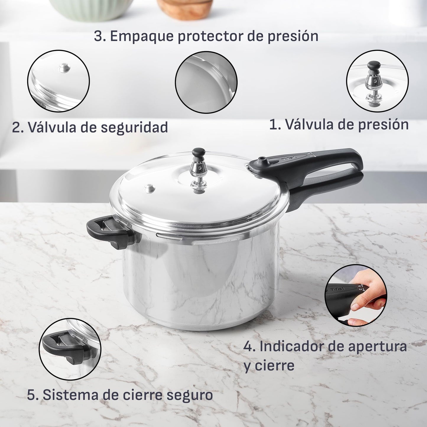 Olla Express T-fal Plateada 7.6L con Cinco Sistemas de Seguridad y Fácil Limpieza