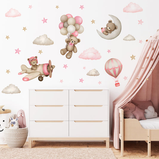 Calcomanías de Pared de Oso de Peluche Diseño de Dibujos Animados para Niños y Niñas