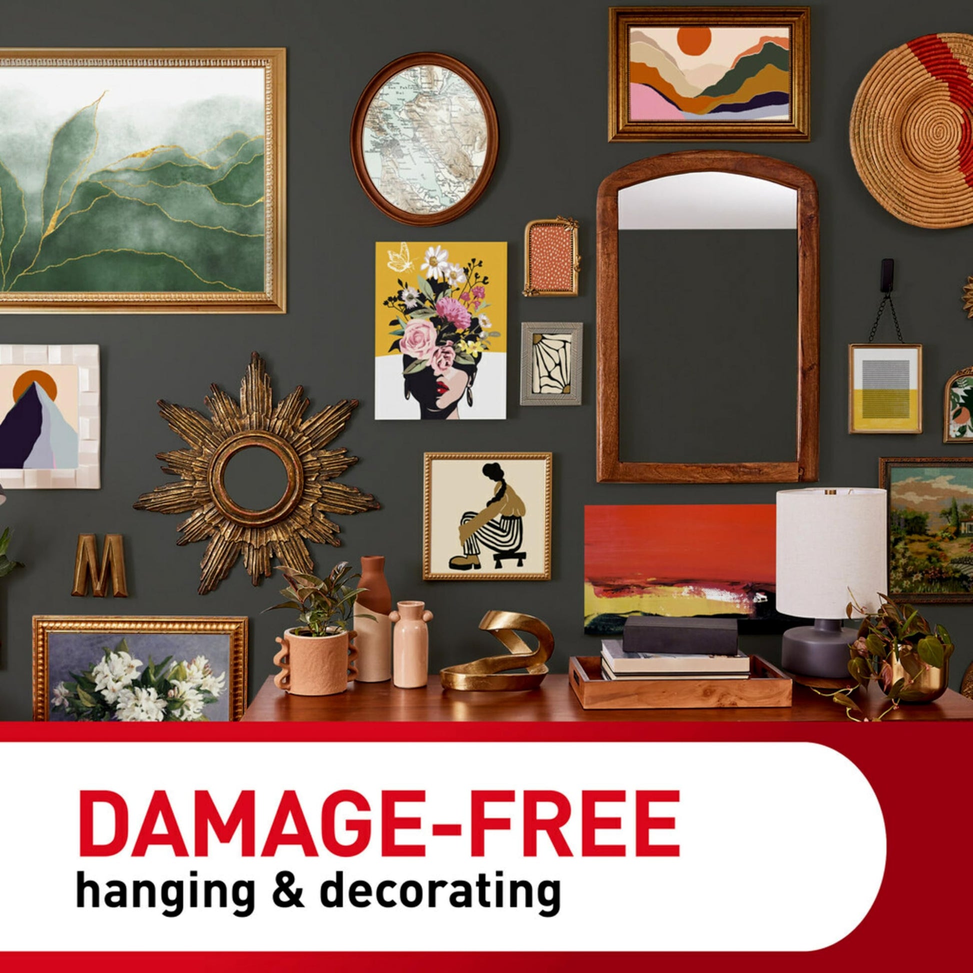 Command - Paquete variado transparente, incluye 8 pares de tiras para colgar fotos, 4 ganchos de alambre transparente y 11 ganchos de pared para colgar decoración del hogar, sin daños y colgar hasta