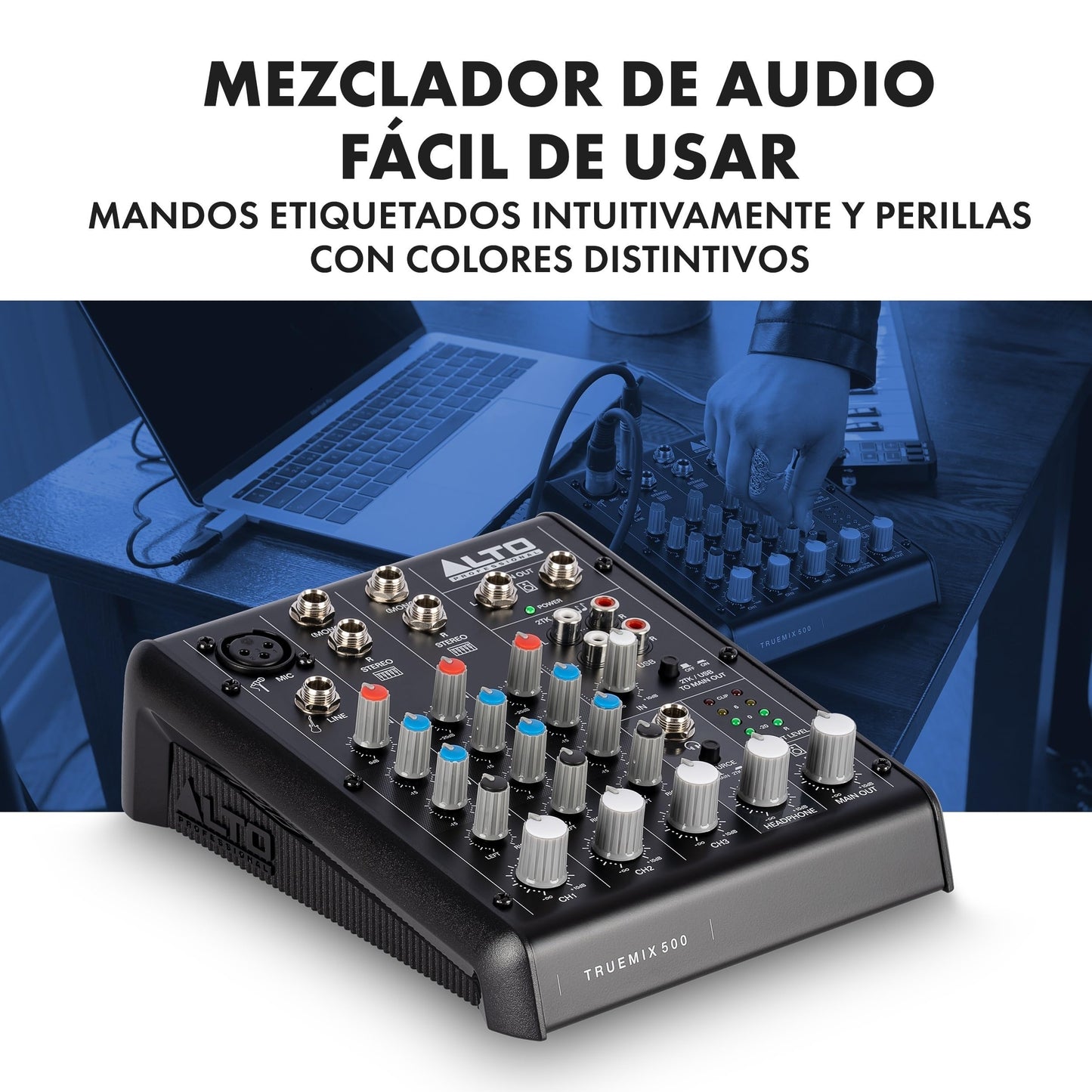 Mezcladora de Audio ALTO TrueMix 500 Interfaz USB Negro para Actuar en Directo y Podcasts