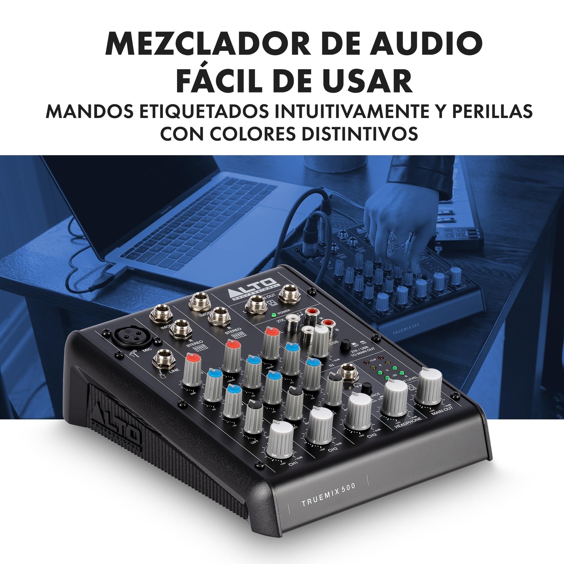 Mezcladora de Audio ALTO TrueMix 500 Interfaz USB Negro para Actuar en Directo y Podcasts
