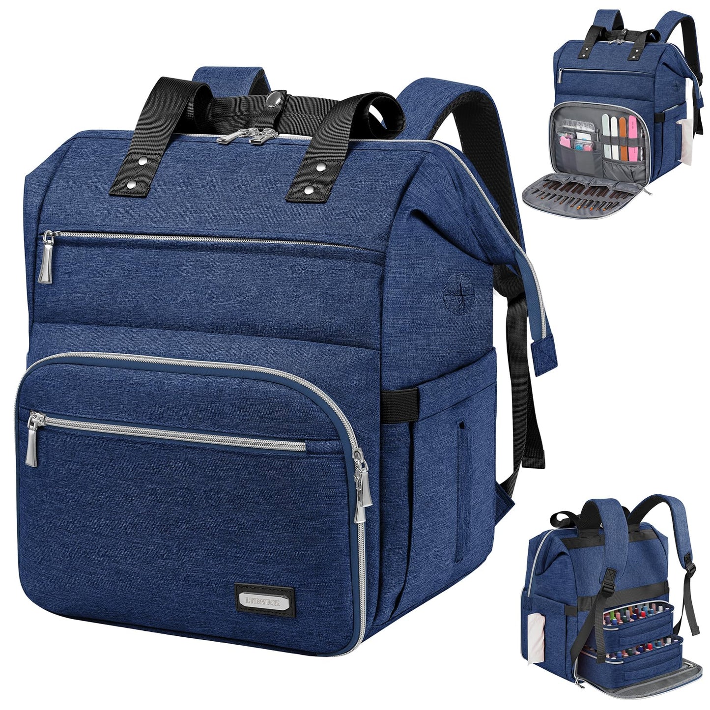 LTINVECK - Funda organizadora de esmalte de uñas con capacidad para 70 botellas (15 ml/0.5 fl.oz), Azul, 15 x 13.8 x 11 inches, Viajes
