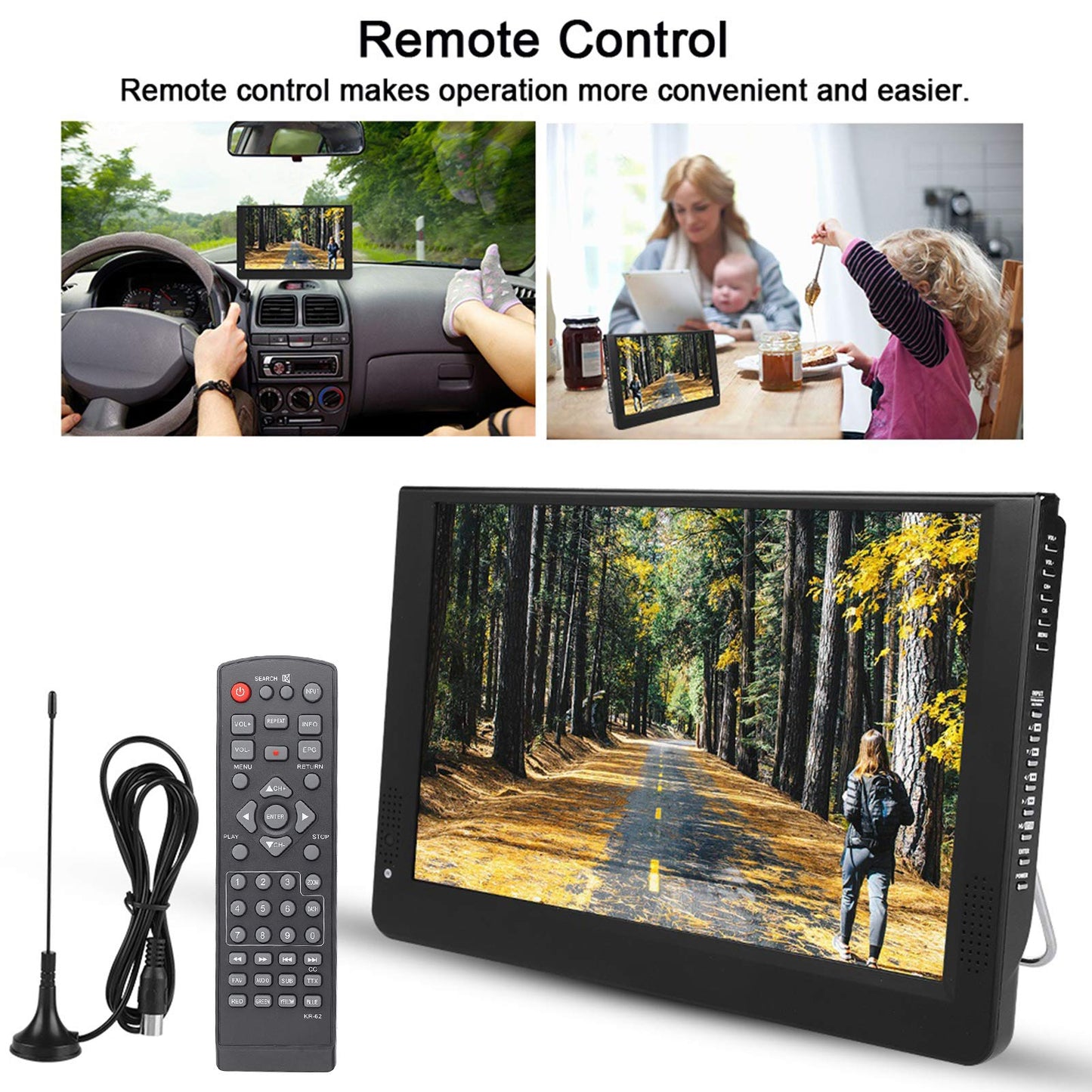 Dpofirs TV Portátil de 12 Pulgadas con Antena, TV Pequeña con TV Digital ATSC para Viajes en Coche de Camping, Televisión Digital de 1080P para Interiores Y Exteriores
