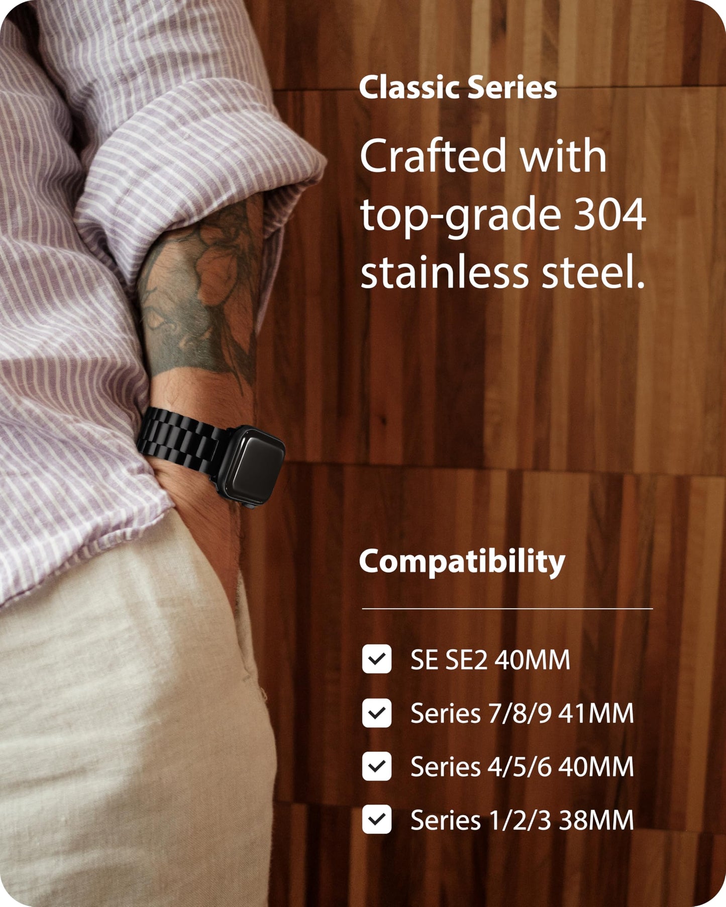 Fullmosa Correa Compatible Con Apple Watch 40mm 38mm 41mm,Pulsera Acero Inoxidable con Case Para iWatch SE/Series 9/8/7/6/5/4/3/2/1,40mm 38mm 41mm Negro