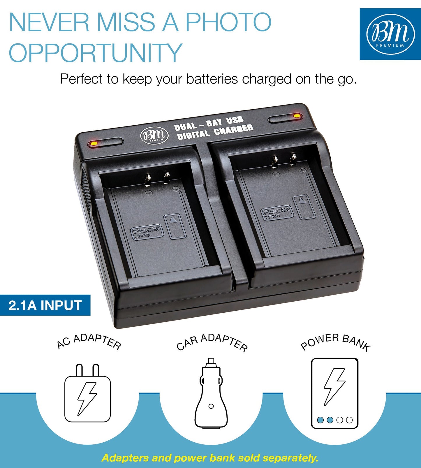 BM Premium Pack of 2 LP-E10 Batteries and USB Dual Battery Charger Kit for Canon EOS Rebel T3, T5, T6, T7, Kiss X50, Kiss X70, EOS 1100D, EOS 1200D, EOS 1300D, EOS 2000D Digital Camera