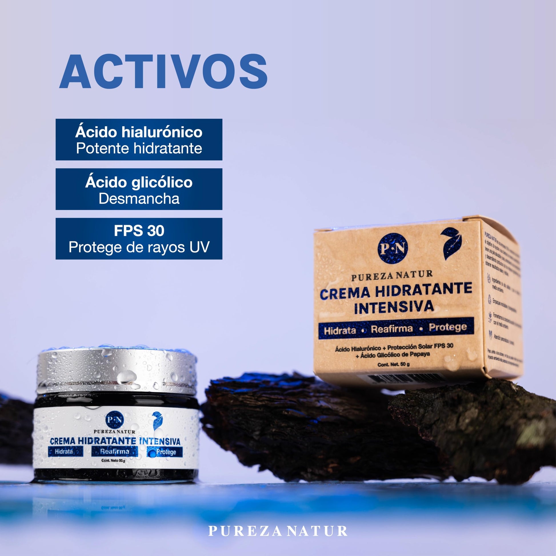 PUREZA NATUR Crema Hidratante intensiva para piel seca y mixta | Cremas faciales Hidratantes, rejuvenece, antiedad, protege la piel e hidrata 50g