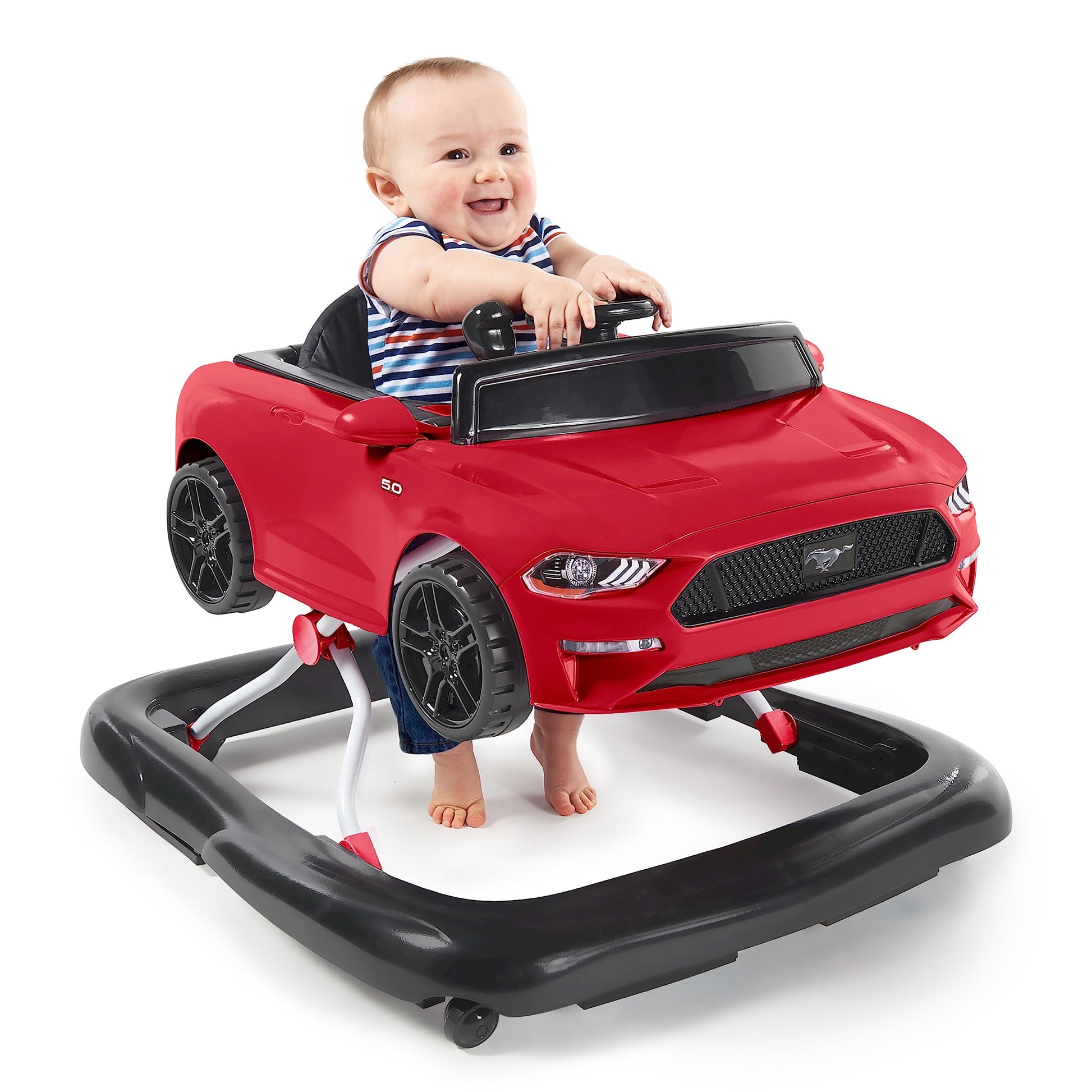 Bright Starts 3 Ways To Play Walker - Ford Mustang, Ages 6 Months +, Red