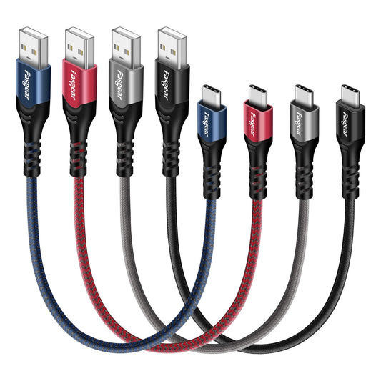 Cables USB C cortos de 1 pie Fasgear 3A de carga rápida USB A a tipo C 2.0 cable de carga trenzado de sincronización de datos compatible con Galaxy S24/ i-Pad 2022/ estación de carga (4 colores)