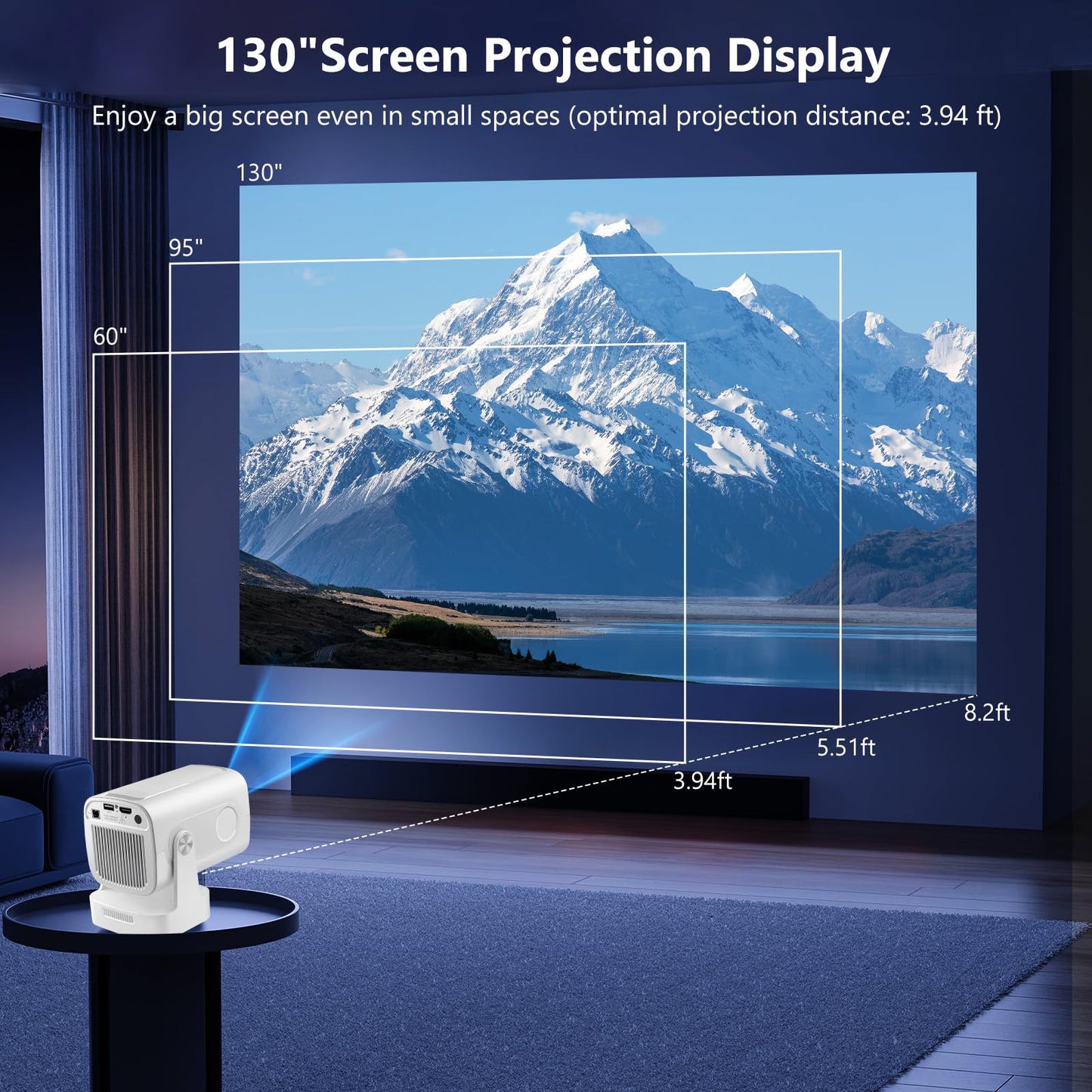[Soporte 4K y enfoque automático] Mini proyector con WiFi 6 y Bluetooth 5.4, 4K Smart 1080P Proyector de película portátil para exteriores con aplicaciones integradas, giratorio de 180° y