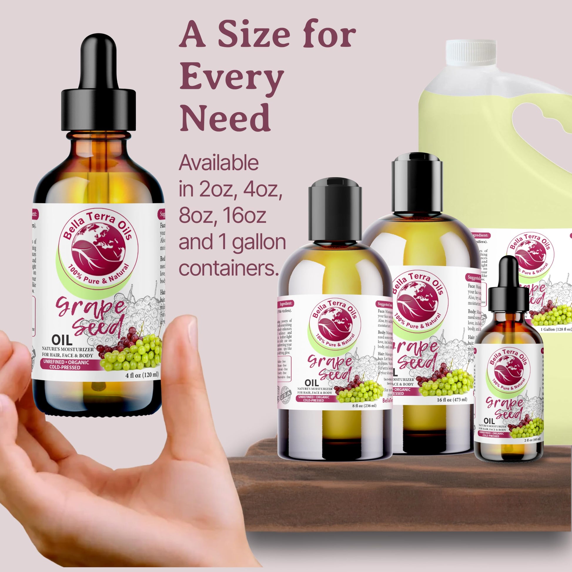 NEW Grape Seed Oil. 4oz. Cold-pressed. Unrefined. Organic. 100% Pure. Rich in vitamins. Hexane-free. Rejuvenates Skin. Softens Hair. Natural Moisturizer. For Hair, Skin, Nails, Beard, Stretch Marks.