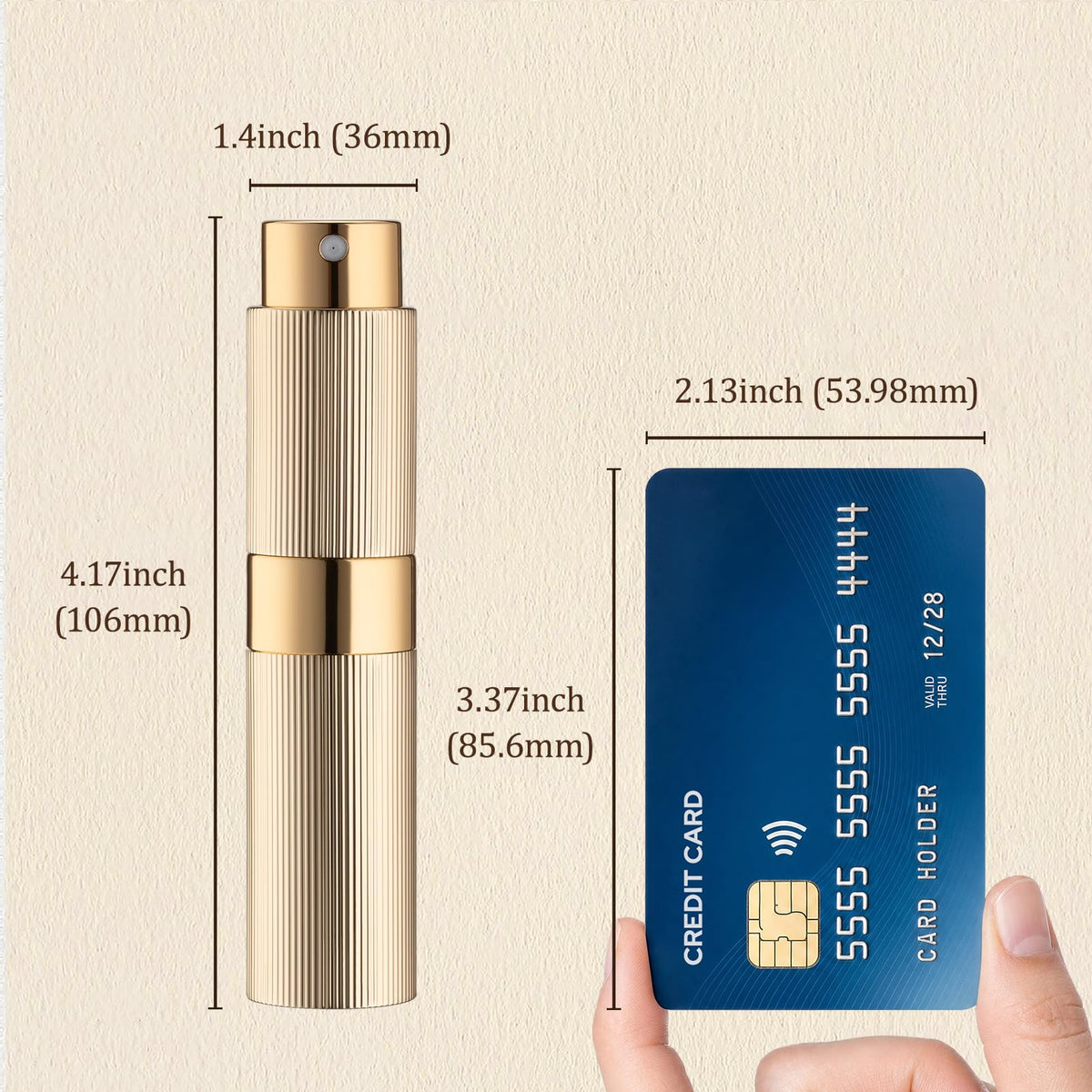 LISAPACK Botella atomizadora de perfume de 8 ml, 1 pulverizador de colonia de viaje, recargable, mini dispensador de perfume portátil aspiradora (dorado)