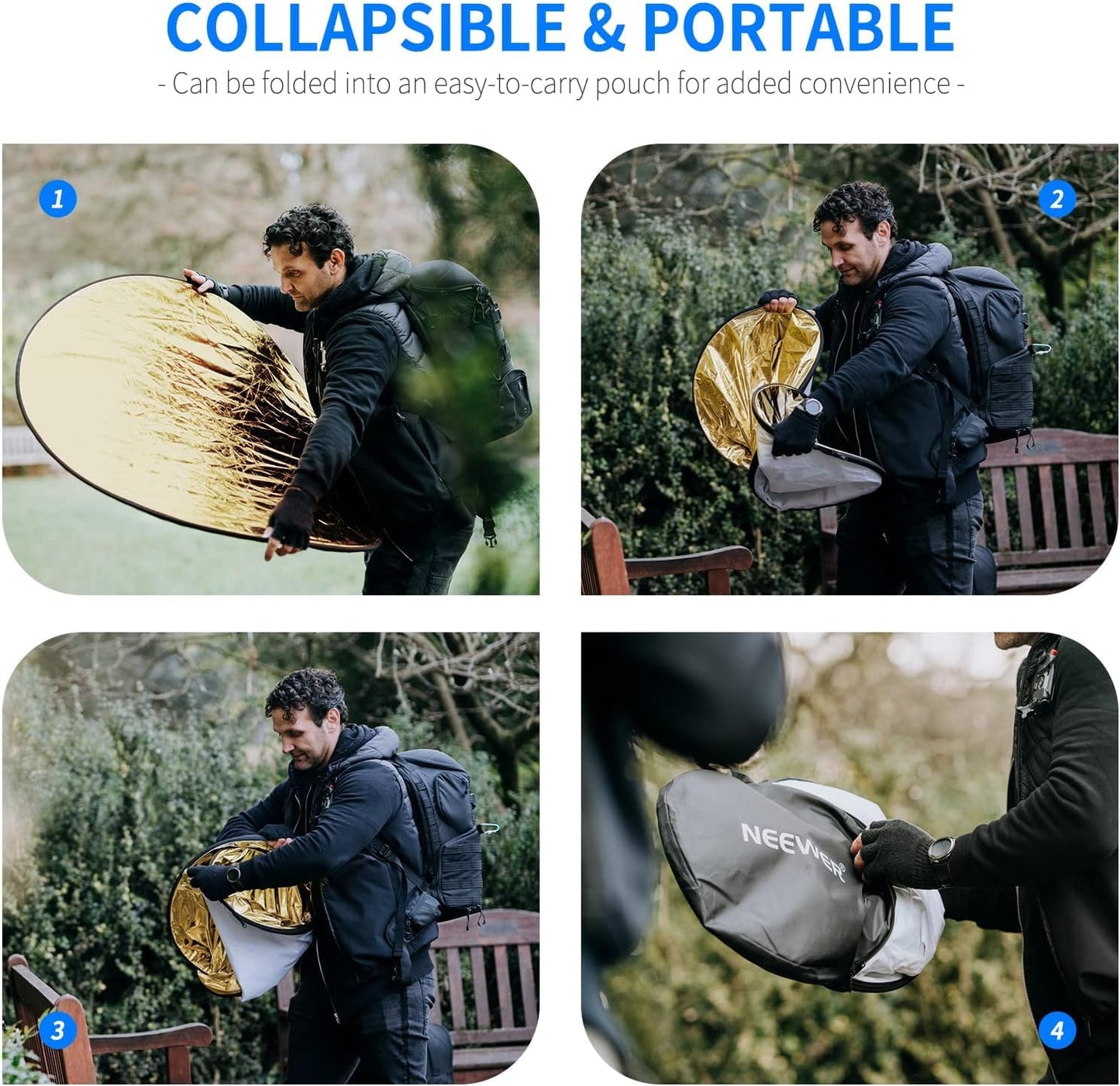 Neewer 43 pulgadas / 110 cm Kit de 5 en 1 Reflector Redondo Plegable Transparente con Funda para Estudio Iluminación Retrato