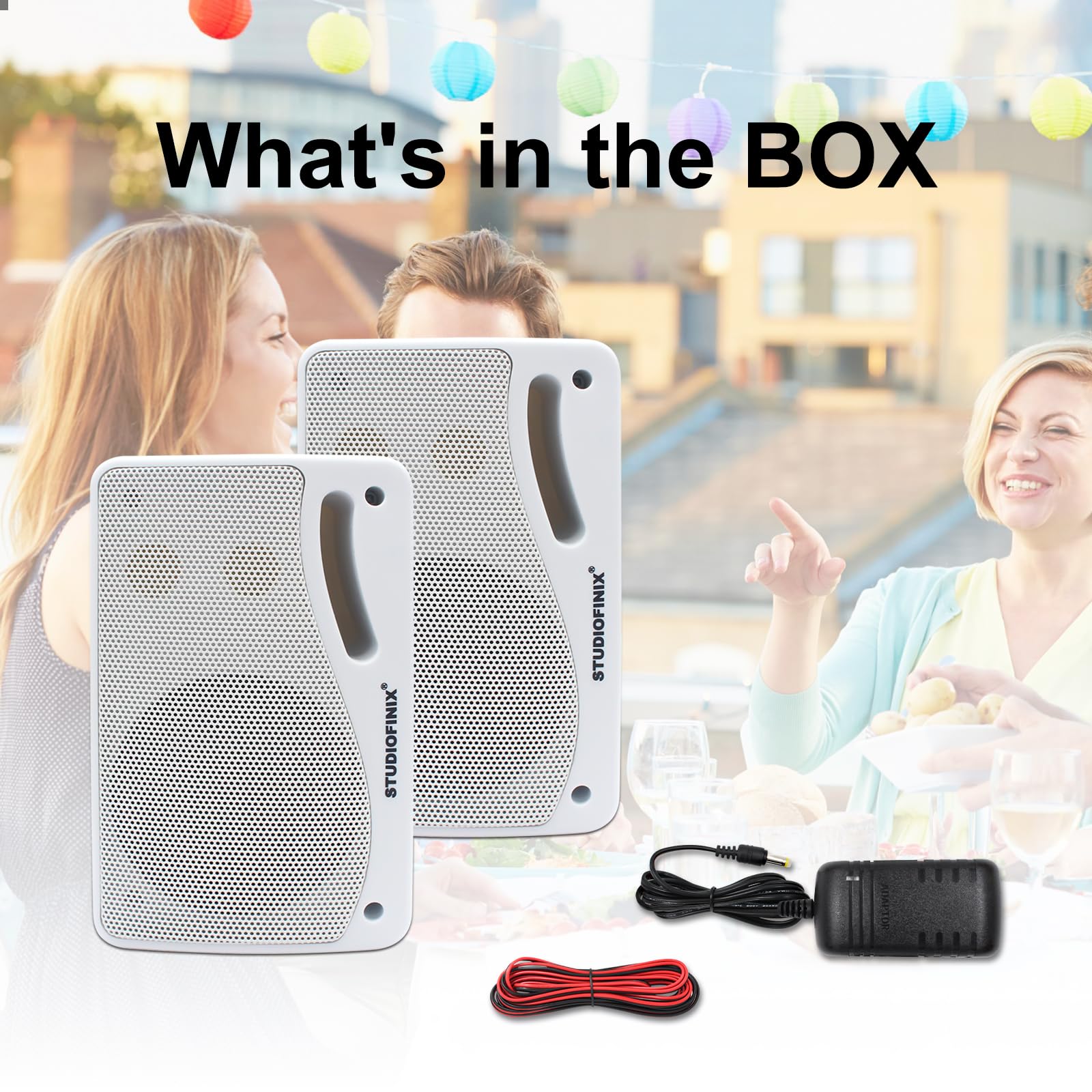 STUDIOFINIX - Altavoces Bluetooth para exteriores de 3.5 pulgadas, impermeables, cableados, 3 vías, 200 W, actualizados, altavoces de montaje en pared, ideal para uso en patio, cubierta, interior y