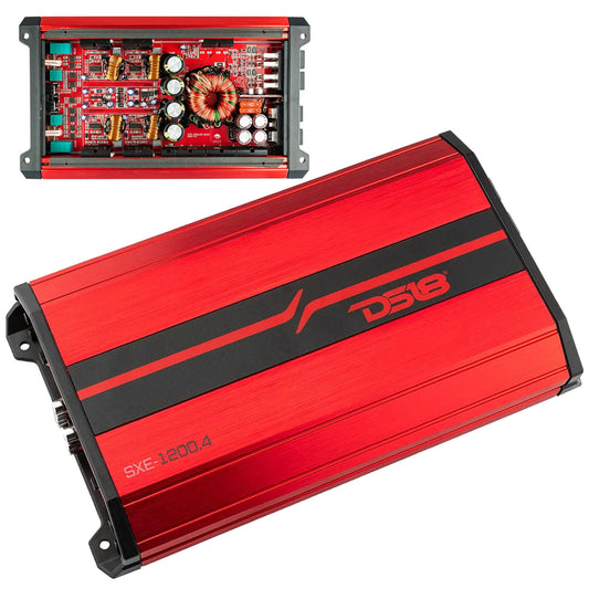 Amplificador Estéreo DS18 Rojo Clase A/B 4 Canales 1200 Vatios para Coche