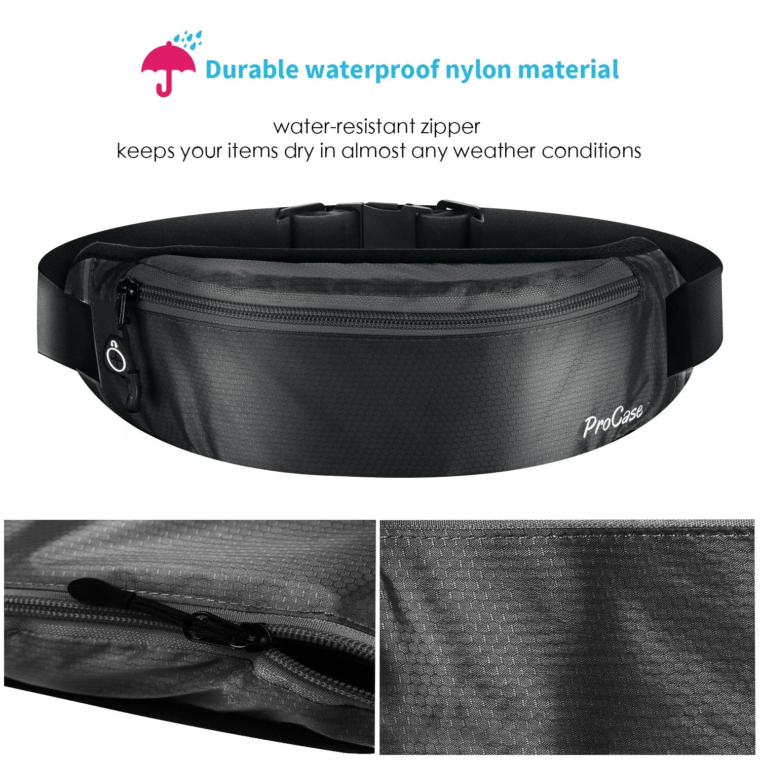 Riñonera ProCase Negra Ultradelgada para Correr y Entrenamiento Unisexo