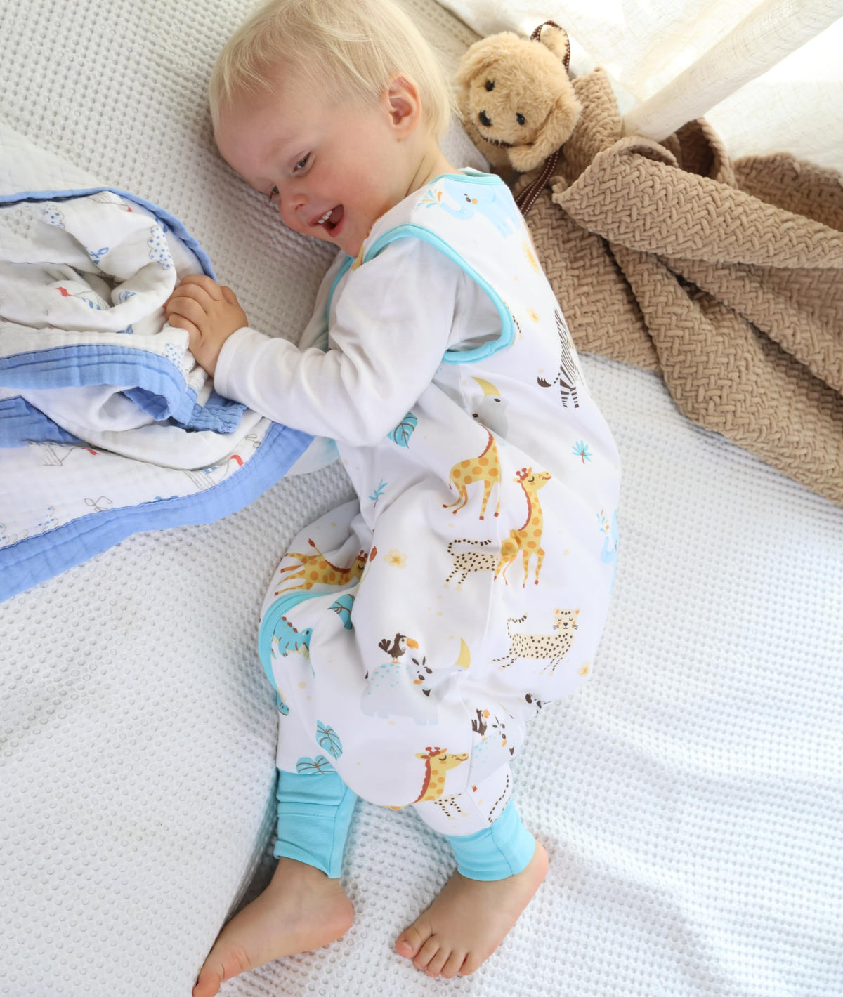 Mama Cheetah Saco de Dormir para Niños Pequeños con Pies, 0.5 TOG Mantas Portátiles de Algodón Orgánico para Bebés con Piernas, Saco de Dormir para Bebés que Caminan, Caminante Temprano 6-18 Meses
