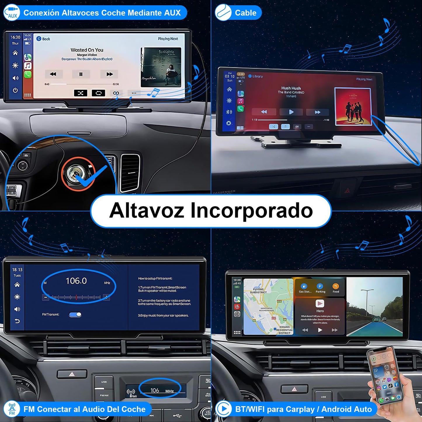 Estéreo para Automóvil de 10.3 '', Incluye Cámara Frontal 4K y Trasera