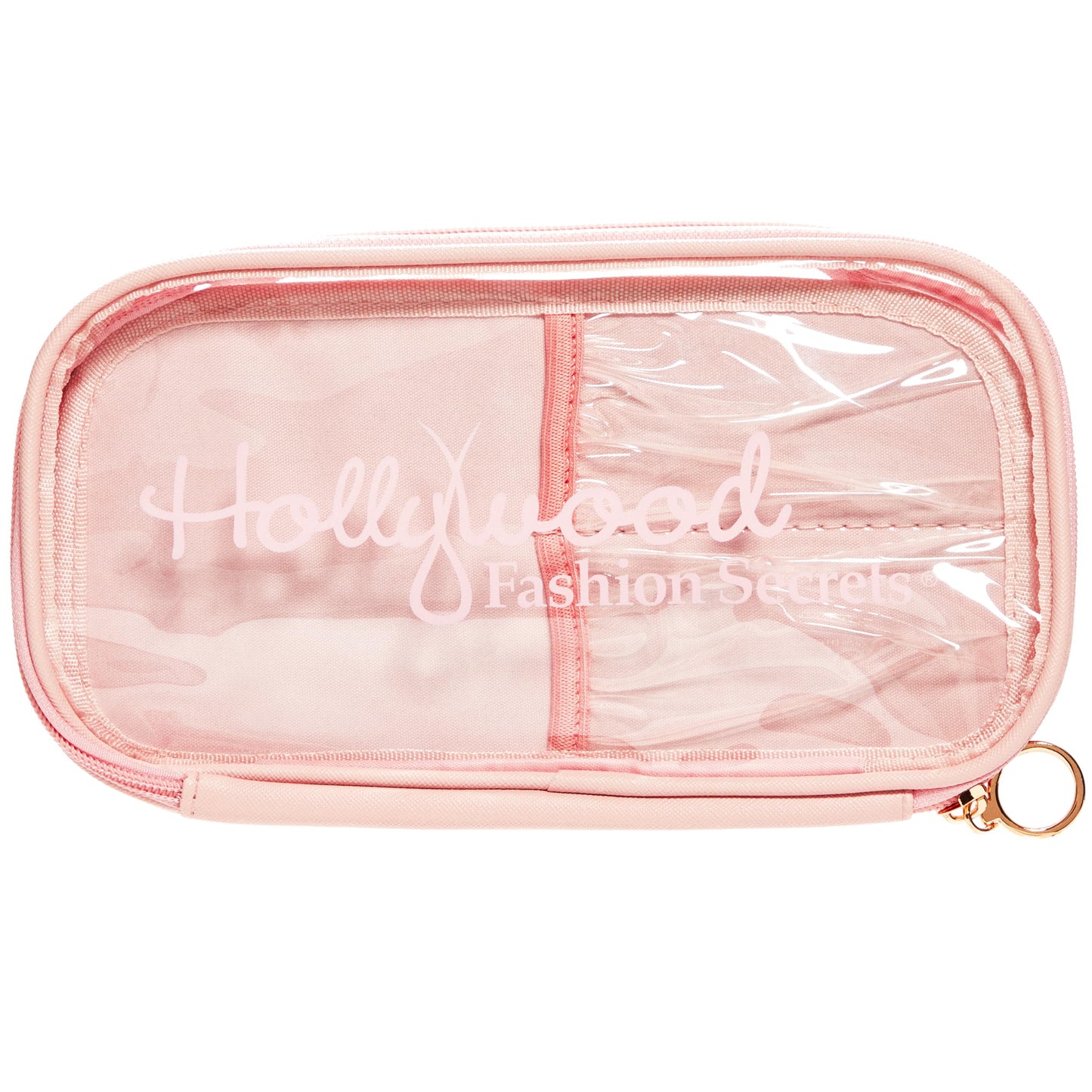 Hollywood Fashion Secrets - Bolsa de maquillaje transparente - Organizador de almacenamiento, pequeña bolsa de maquillaje de viaje, bolsa de cosméticos para mujeres con divisor