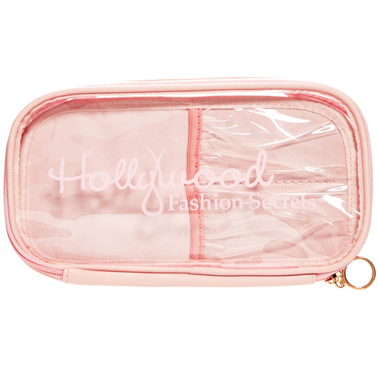 Hollywood Fashion Secrets - Bolsa de maquillaje transparente - Organizador de almacenamiento, pequeña bolsa de maquillaje de viaje, bolsa de cosméticos para mujeres con divisor