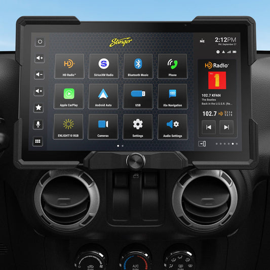 Estéreo Touchscreen Stinger HORIZON12 Negro con CarPlay y Auto para Wrangler JK (2011-18)