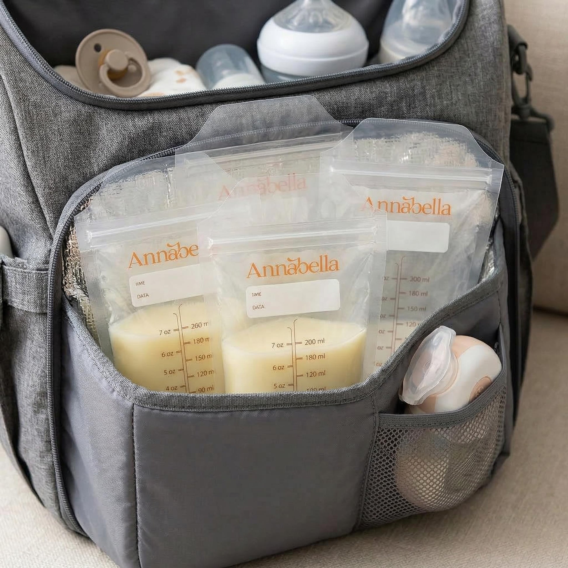 Annabella - 50 bolsas de almacenamiento de leche materna sin BPA, bolsas de leche de 200 ml para almacenamiento de leche materna, bolsas de almacenamiento de leche materna, bolsas de almacenamiento de