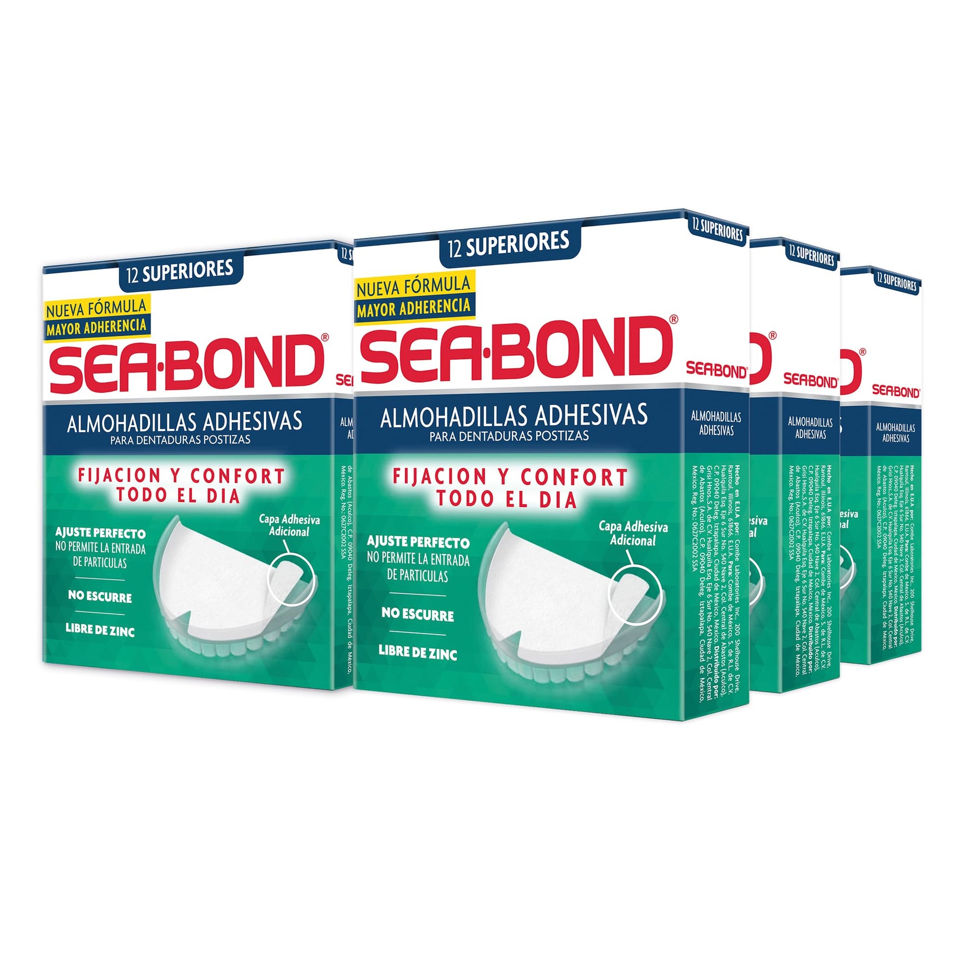 Kit Almohadilla Adhesiva para Dentaduras Sea-Bond Superiores 6 Pack 12 Piezas Cada Una