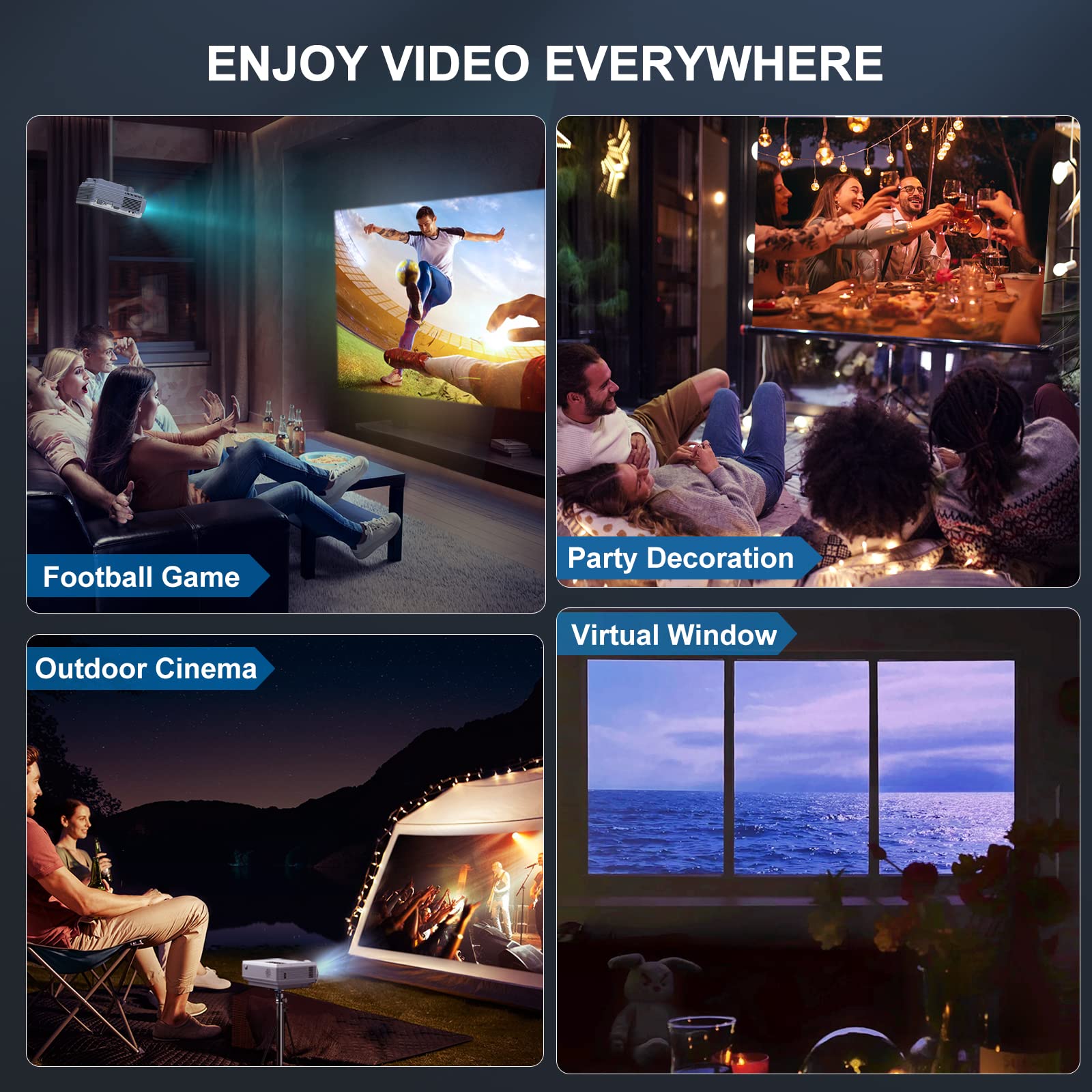 FUDONI Proyector 5G WiFi Bluetooth, Mini Proyector Nativo 1080P Full HD, Proyector Portátil con Pantalla, Proyector de Cine en casa Soporta 4K, HDMI, USB, VGA, PC, TV Box, iOS y Android Phone