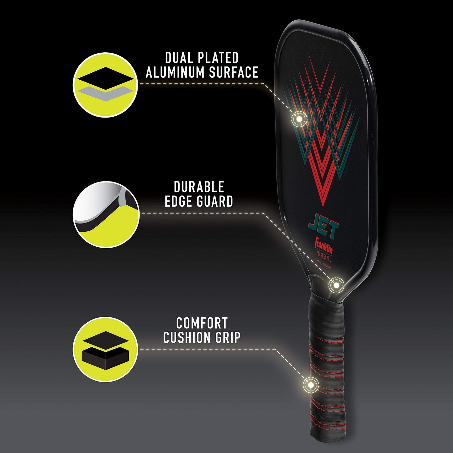 Franklin Sports Pickleball Paddle – Raqueta de Aluminio para Pickleball – Jet – Rojo – Aprobado por Estados Unidos Pickleball (USAPA)