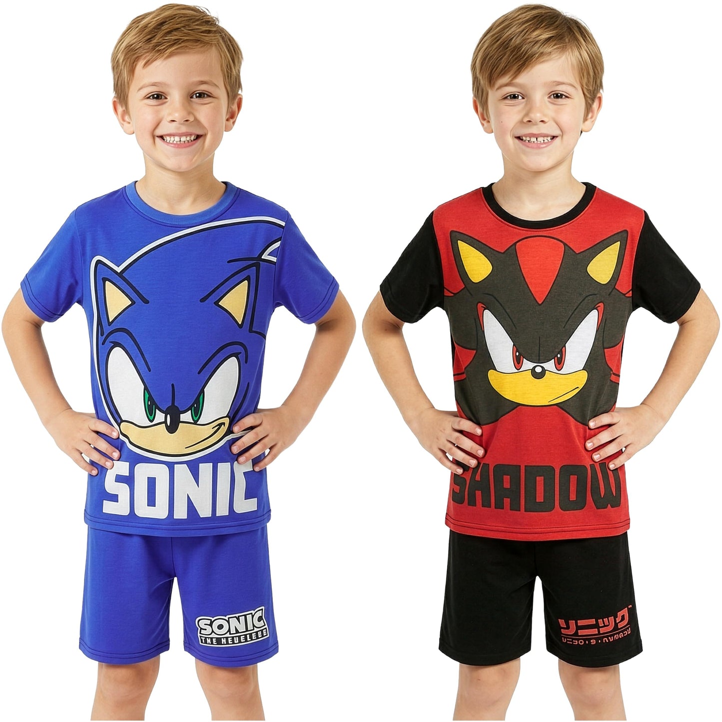 Get Trend Conjunto de pijama de Sonic the Hedgehog para niños, 4 piezas, camiseta de manga corta y pantalones cortos, pijama de verano suave para niños, regalos para gamers (5-6 años, paquete de 2 de