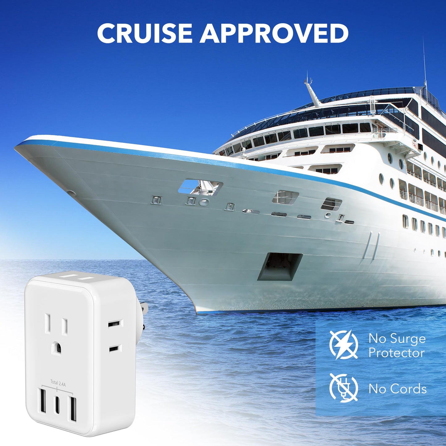 BN-LINK - Extensor de Enchufe múltiple con Salidas de CA y Puertos USB, Divisor de Salida con 3 Puertos USB (1 USB C), Adaptador de Cargador de Pared para recámara, Escuela, Viajes, Oficina, hogar (4