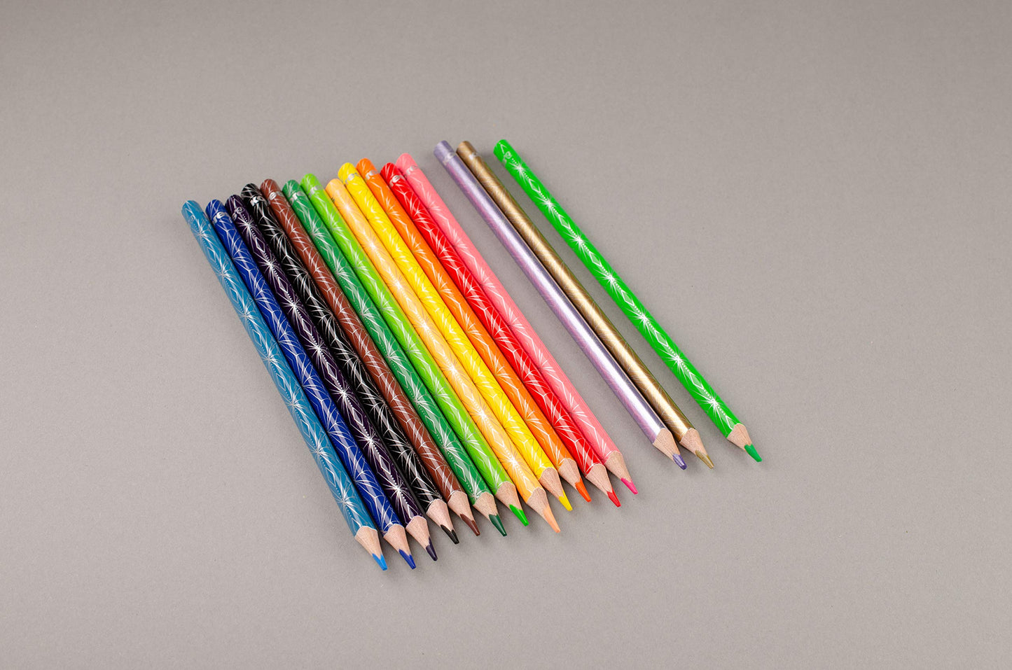 Kores - Kolores Estilo: 15 lápices de colores para niños, principiantes y adultos, tonos metálicos y neón para papel blanco, oscuro y artesanal, juego de 15 colores surtidos