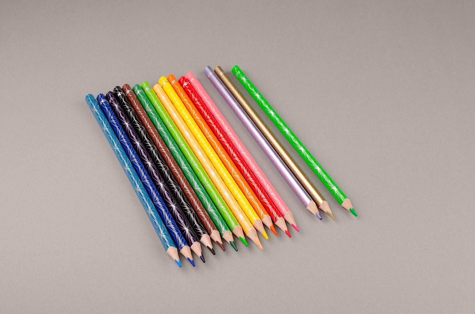 Kores - Kolores Estilo: 15 lápices de colores para niños, principiantes y adultos, tonos metálicos y neón para papel blanco, oscuro y artesanal, juego de 15 colores surtidos