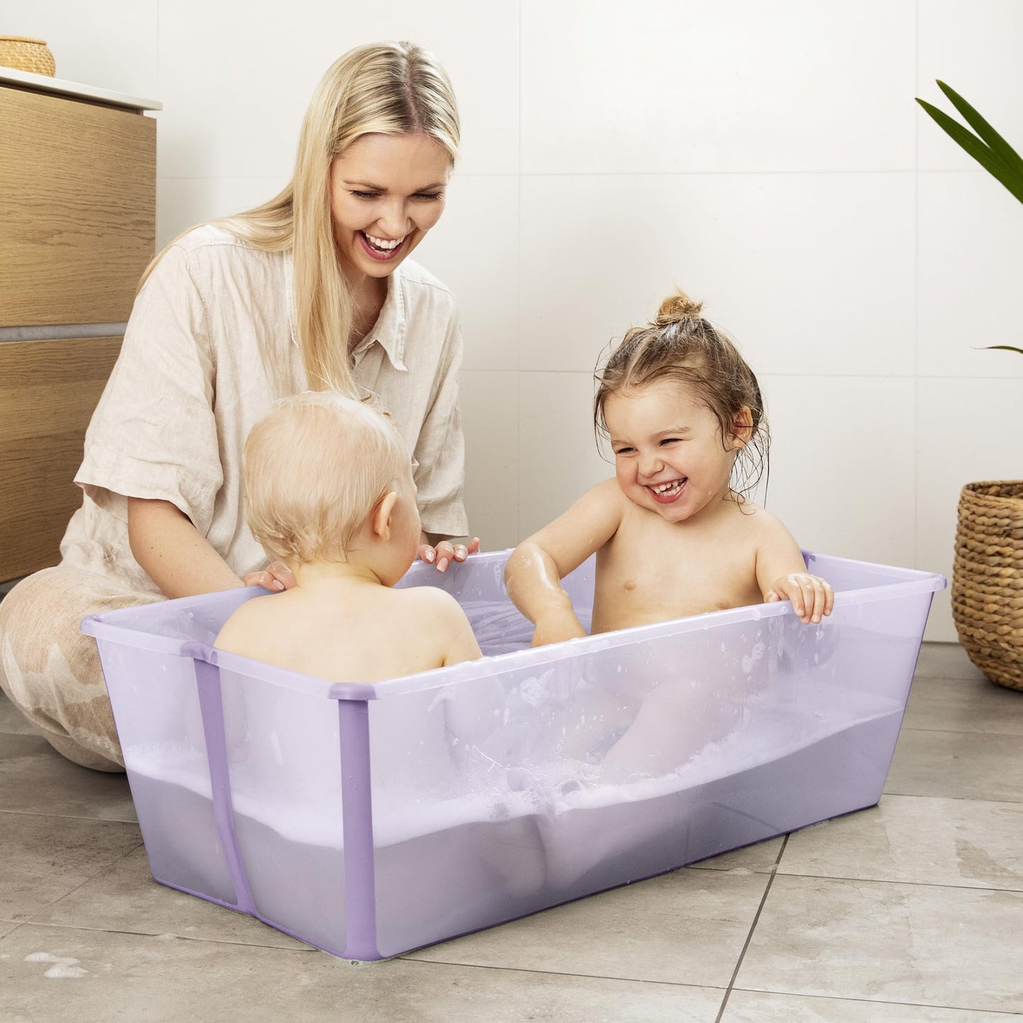 Stokke Flexi Bath X-Large, Sandy Beige - Bañera plegable para bebé - Ligera, duradera y fácil de guardar - Práctica para usar en casa o de viaje - De 0 a 6 años