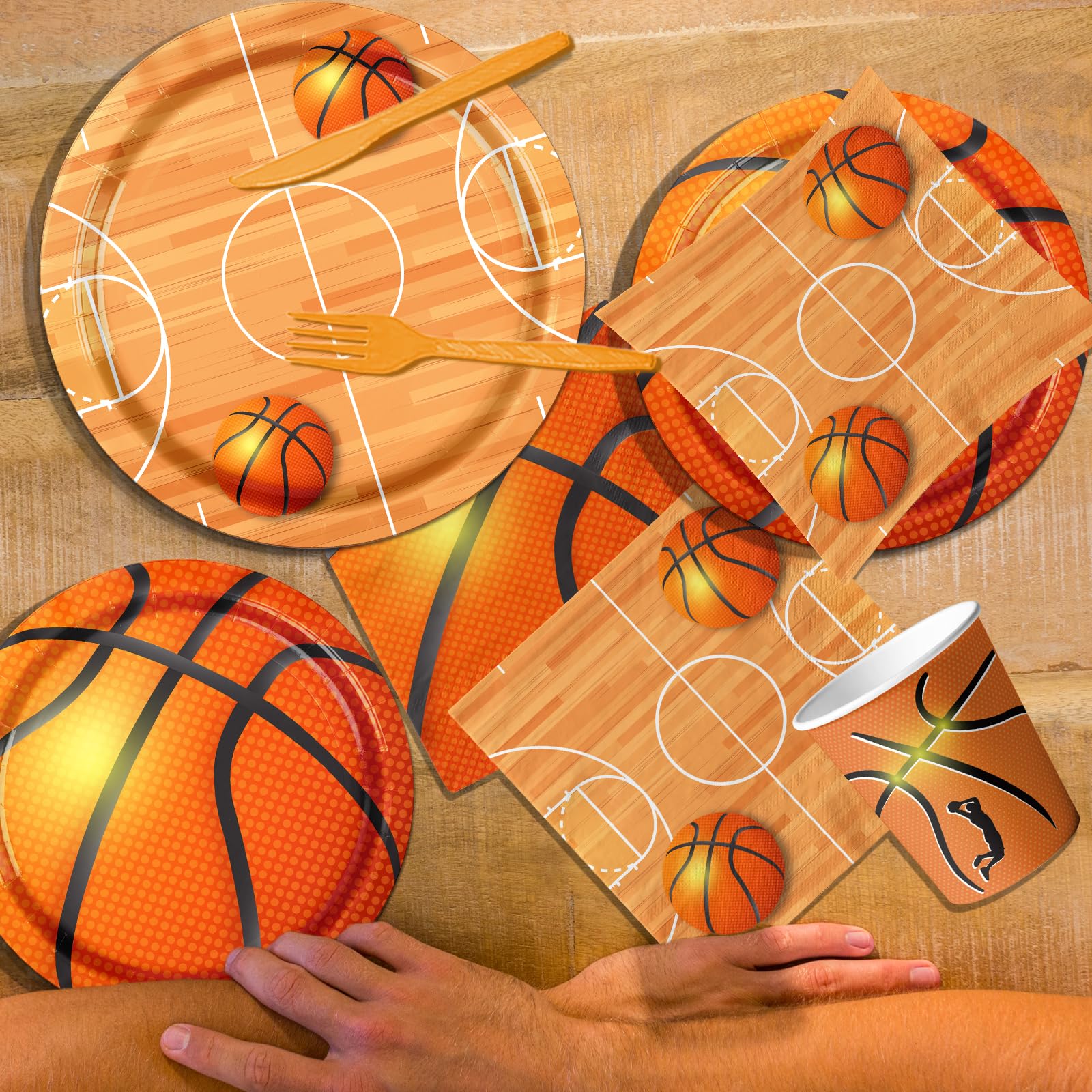 Decoraciones deportivas para fiestas temáticas de baloncesto – Juego de vajilla con platos, servilletas, mantel para niños y niñas
