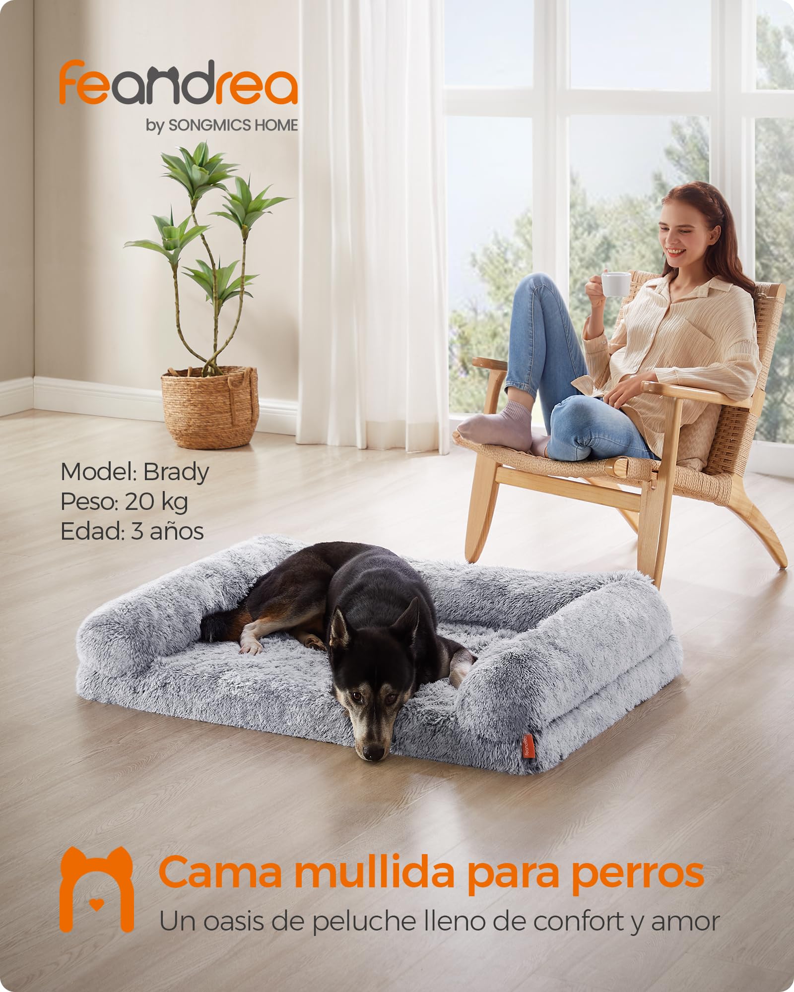Cama para Perros Feandrea Gris Ombré con Funda Lavable y Extraíble para Mascotas Medianas y Grandes