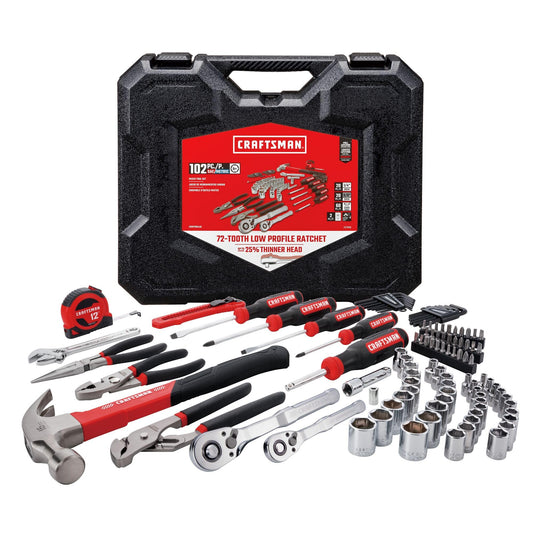 CRAFTSMAN - Kit de herramientas de 102 piezas para el hogar y el automóvil, juego de herramientas de mano duraderas con SAE/enchufes métricos (CMMT99449)