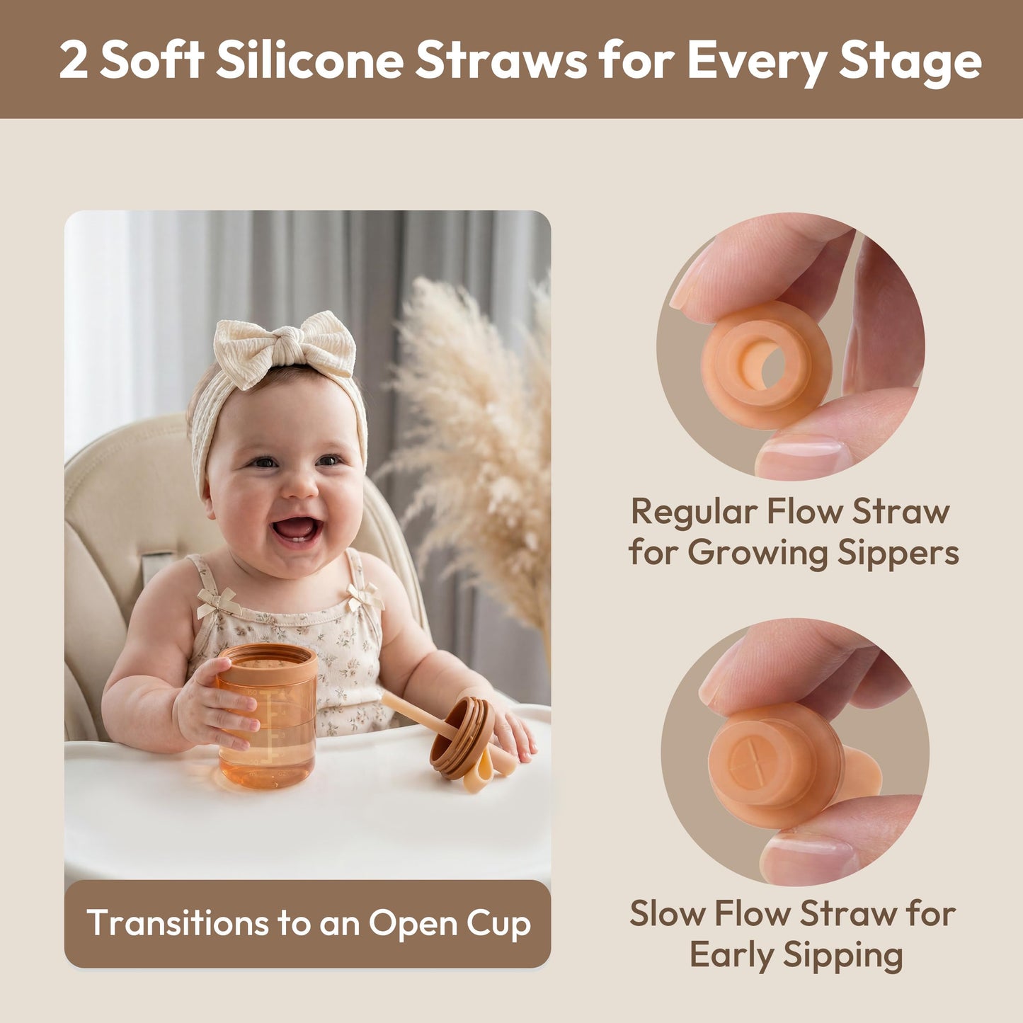 Moonkie Vaso para aprender a beber, botella con pajita, vaso de silicona para bebés y niños, vaso con pajita con tapa, a prueba de fugas, sin BPA, taza para bebés a partir de 6 meses, 5 oz (lila)