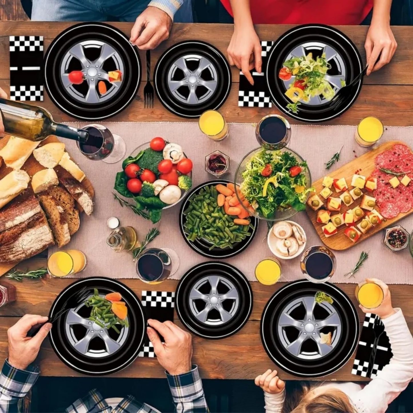 Vajilla Desechable Temática Carreras Vajilla 24 Platos con Forma de Rueda de Coche para Fiestas de Cumpleaños