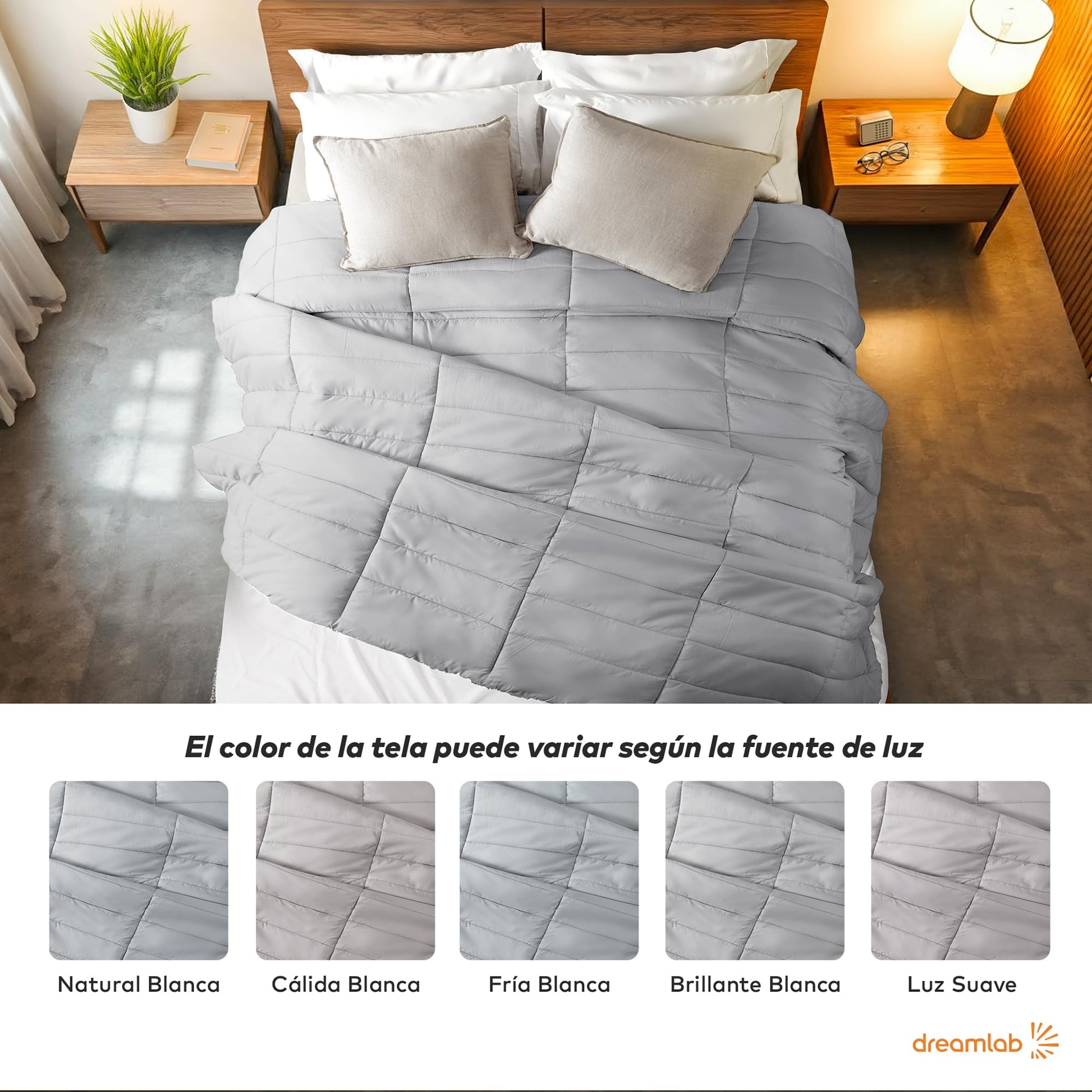 Edredón Dreamlab Gris Claro Reversible Hipoalergénico para Toda Estación King Sobredimensionado