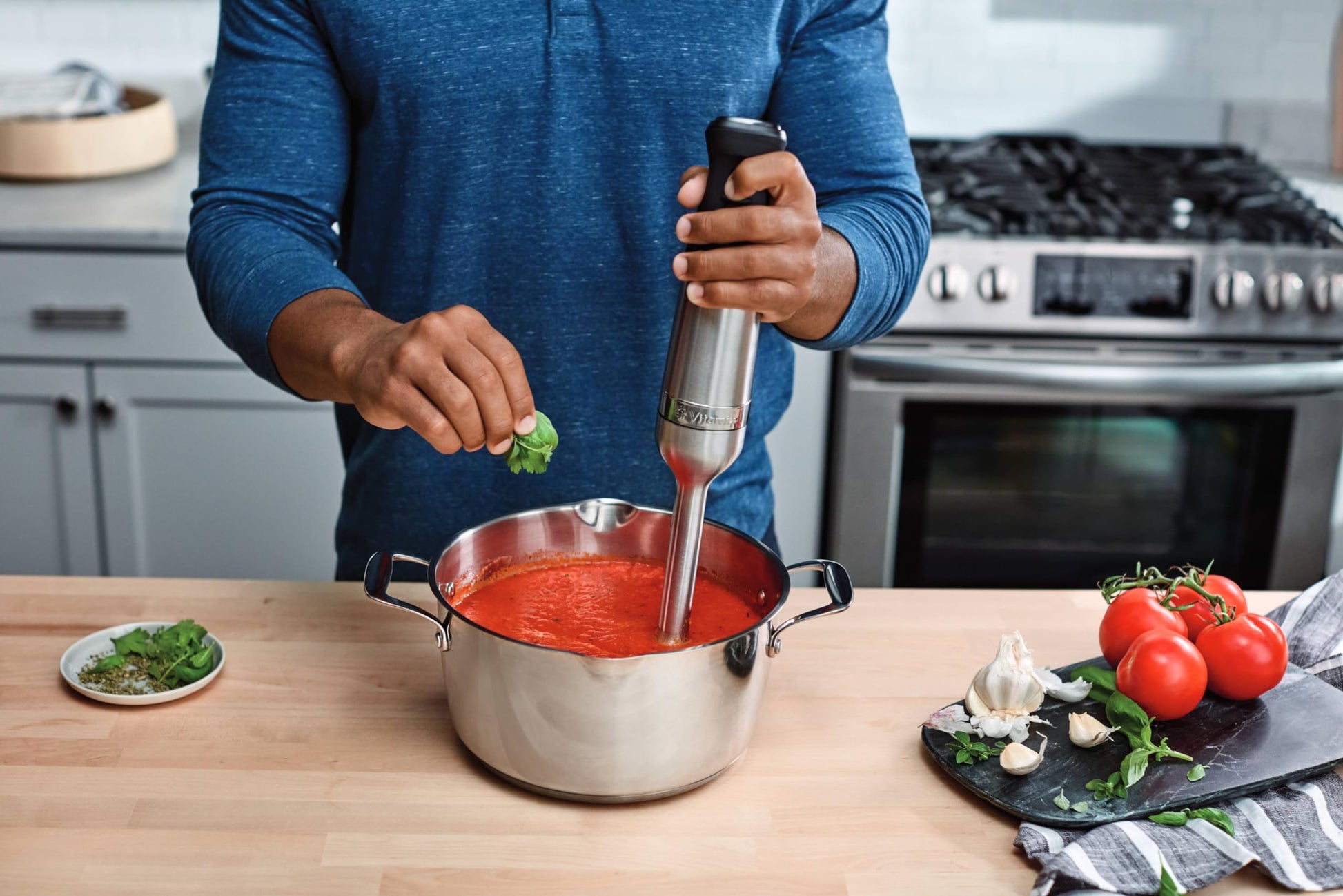 Vitamix Batidora de inmersión de 5 velocidades, motor de 625 vatios, operación con una sola mano, cable de 5 pies, acero inoxidable/negro
