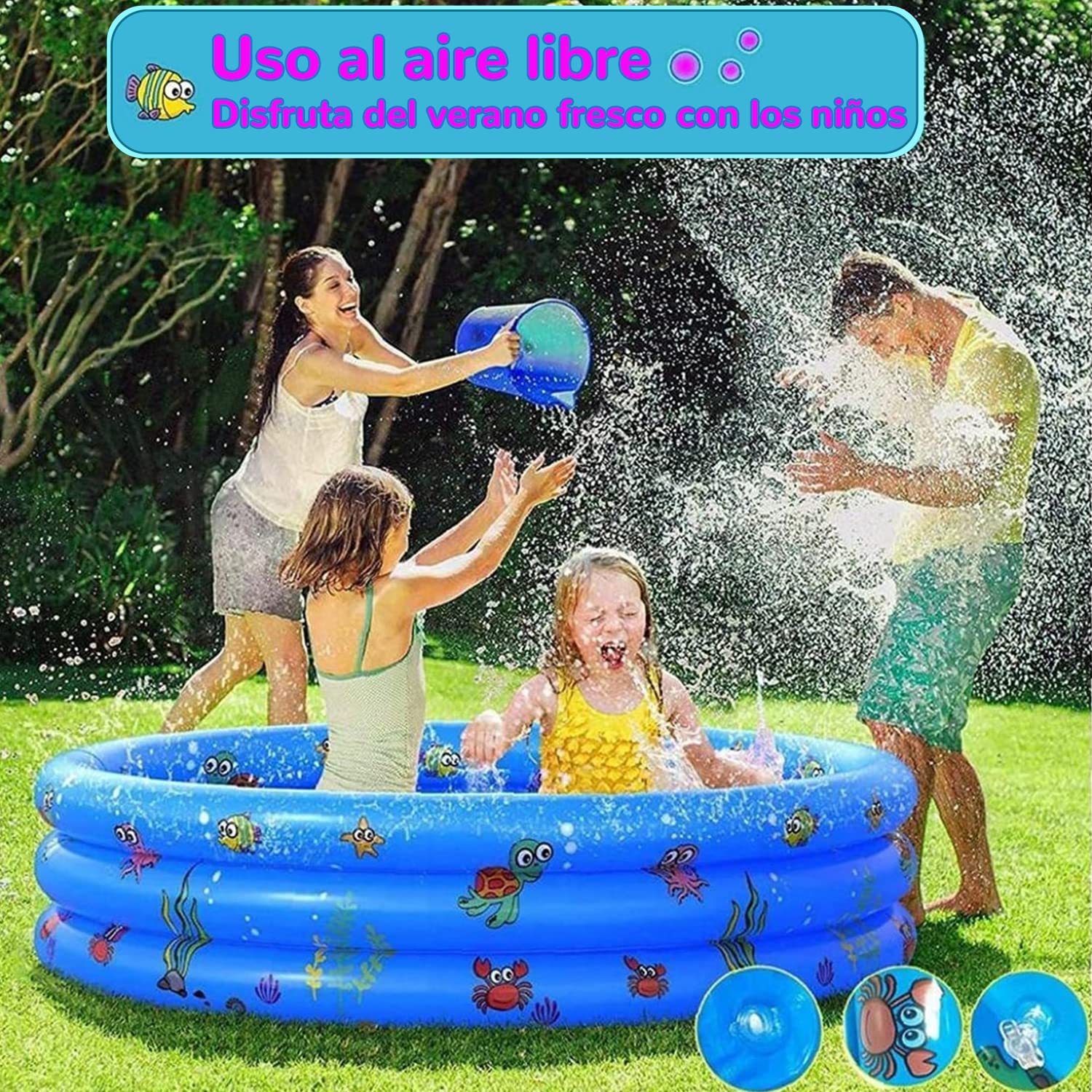 Jesir Alberca Inflable para Niños,Mini Piscina Infantil Redonda De 3 Niveles,Juguete De Agua para Adultos para Niños Y Niñas De Verano,130x40 Cm (Azul)