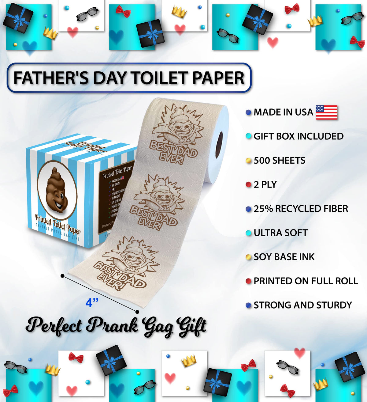 Rollo de Papel Higiénico TP Happy Fathers Day Super Hero Best Dad Ever Impreso 500 Hojas