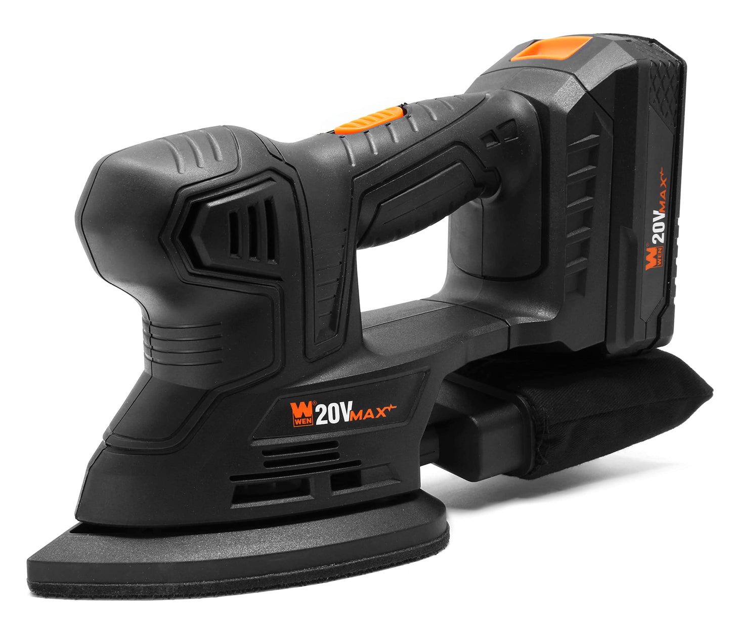 WEN Lijadora de palma inalámbrica con batería de iones de litio de 20 V máx. 2.0 Ah y cargador (20401) negro