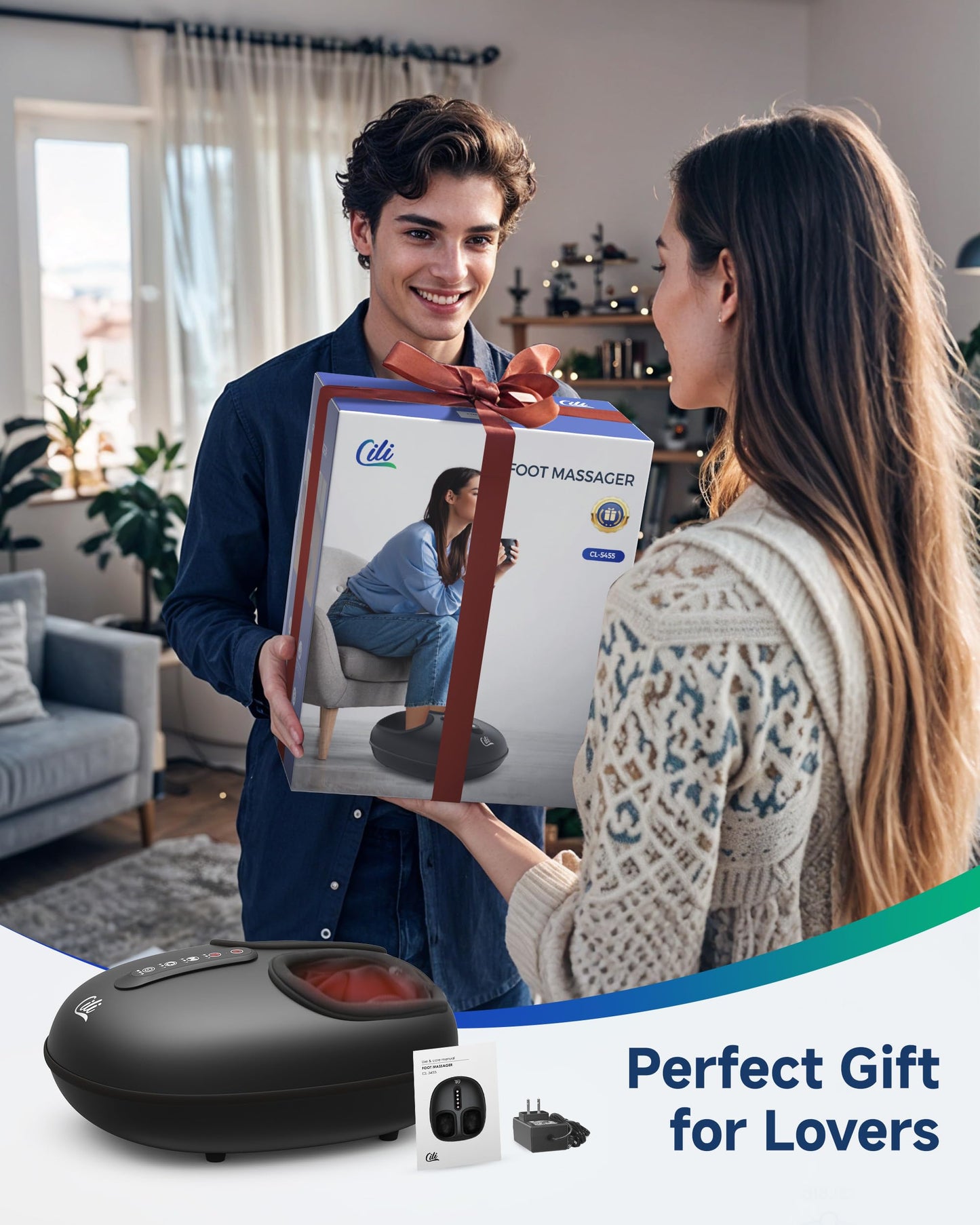 CILI Masajeador De Pies Shiatsu Con Calor Y Compresión, Amasado Y Rodamiento. Masajeador Eléctrico Para Fascitis Plantar Y Neuropatía. Calentador De Pies Para Mujeres Y Hombres. Talla Hasta 35 Cm.