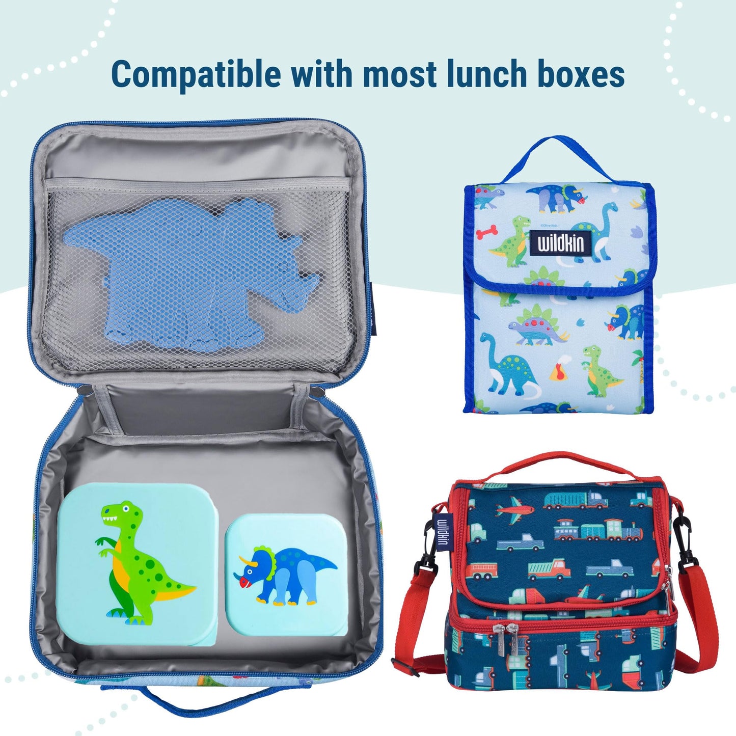 Wildkin - Recipientes de comida para niños, apilables, herméticos y aptos para lavaplatos, juego de 3 unidades - Dinosaur Land
