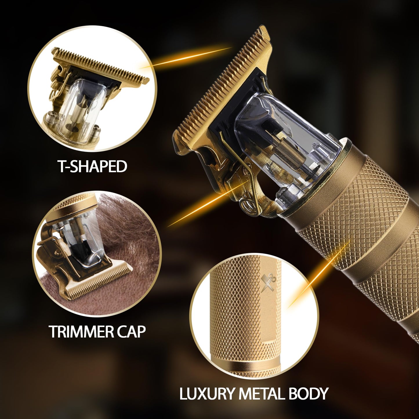 Cutting Edge-Recortadora de barba con cuchillas en T para hombres, recortadora de barba de precisión con cuchillas en T, cuchillas de titanio dorado hipoalergénicas y sin bultos, 4 peines guía, recarg