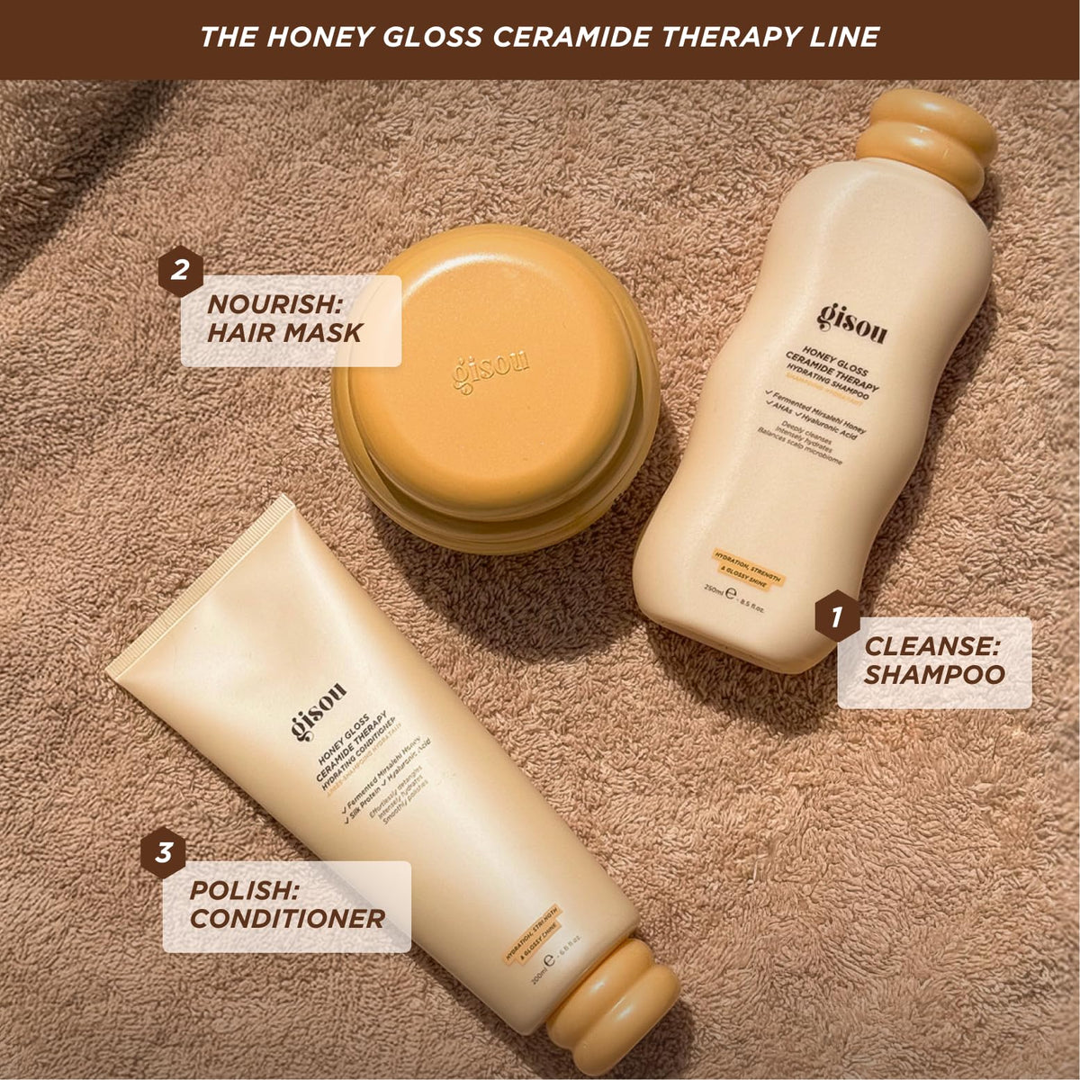 GISOU Honey Gloss Ceramide Therapy Hydrating Conditioner, Acondicionador Hidratante con Miel Fermentada, Proteína de Seda y Ácido Hialurónico, 200ml